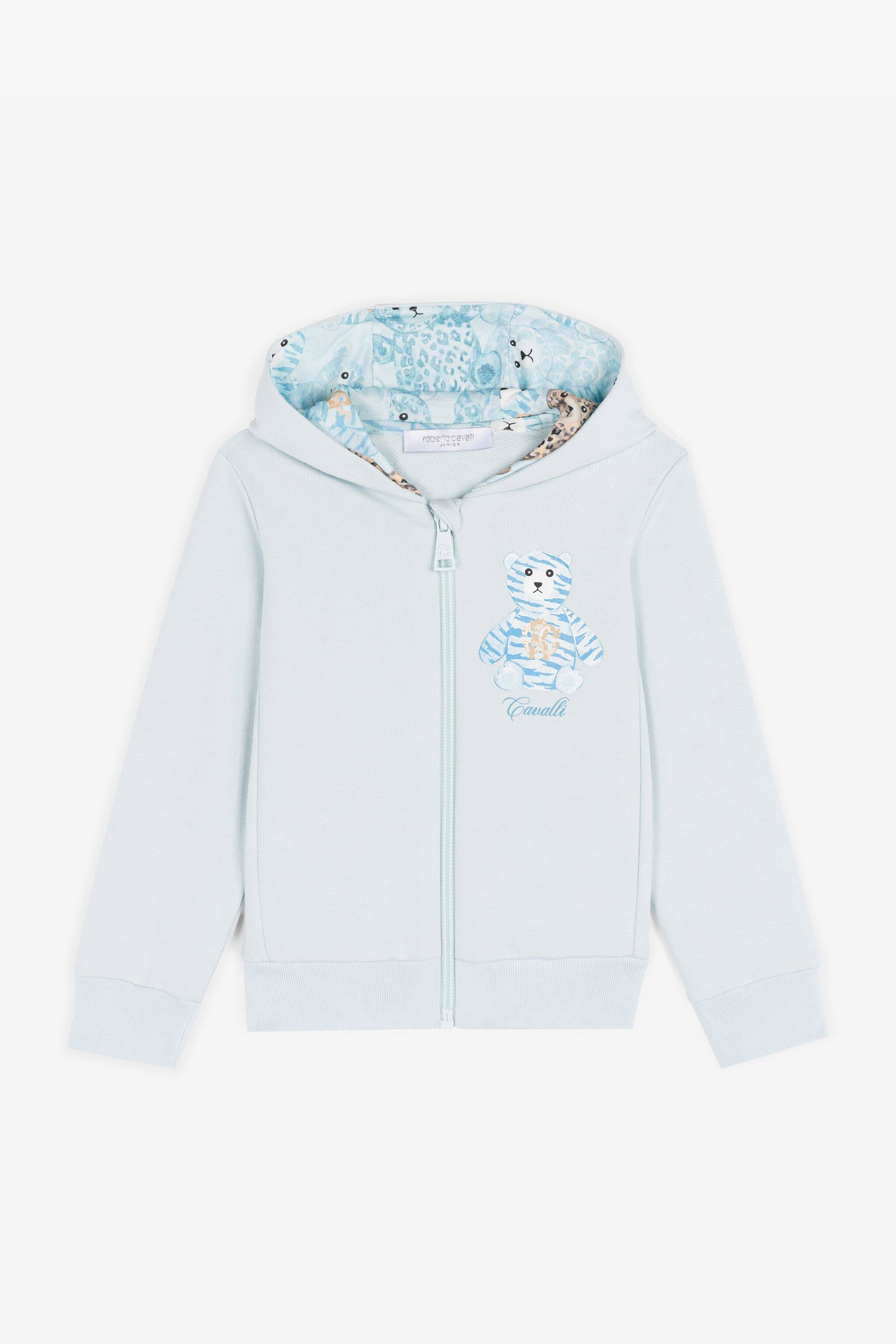 Roberto Cavalli Teddy Bear-print Cotton Hoodie In Light Blue