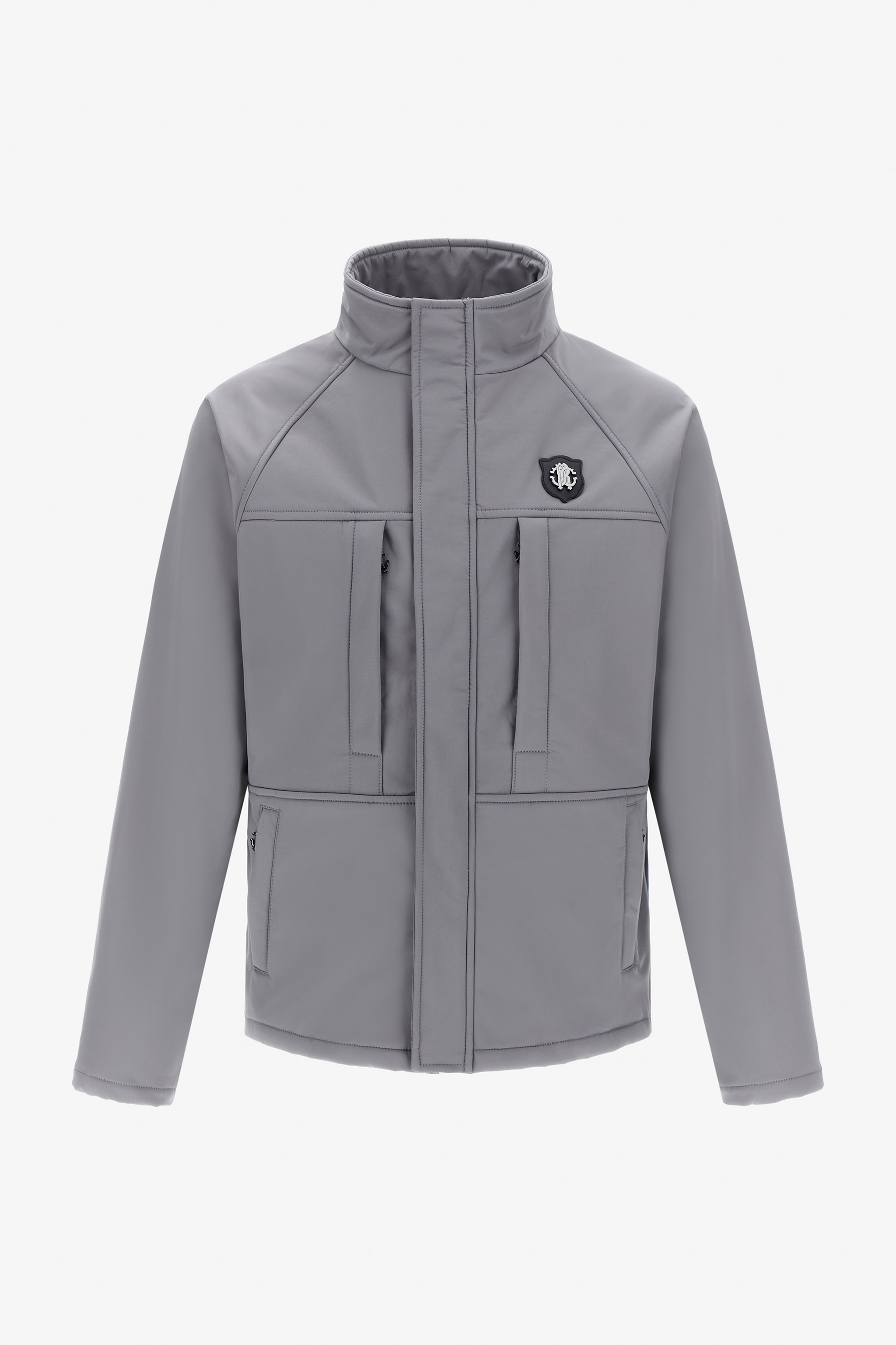 Roberto Cavalli Padded Down Jacket With Logo In Gray