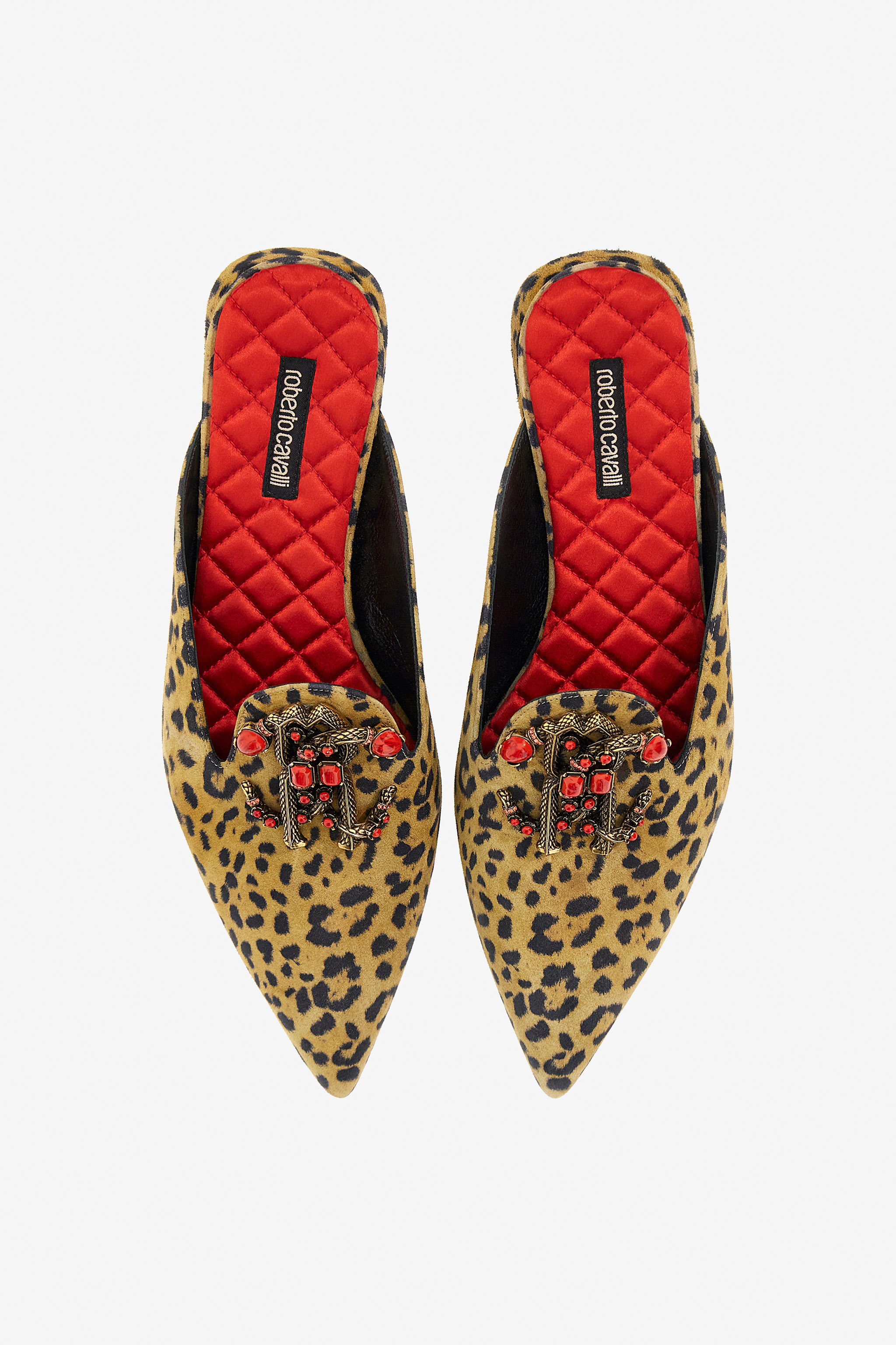 Shop Roberto Cavalli Mules With Logo And Stones In Light Brown