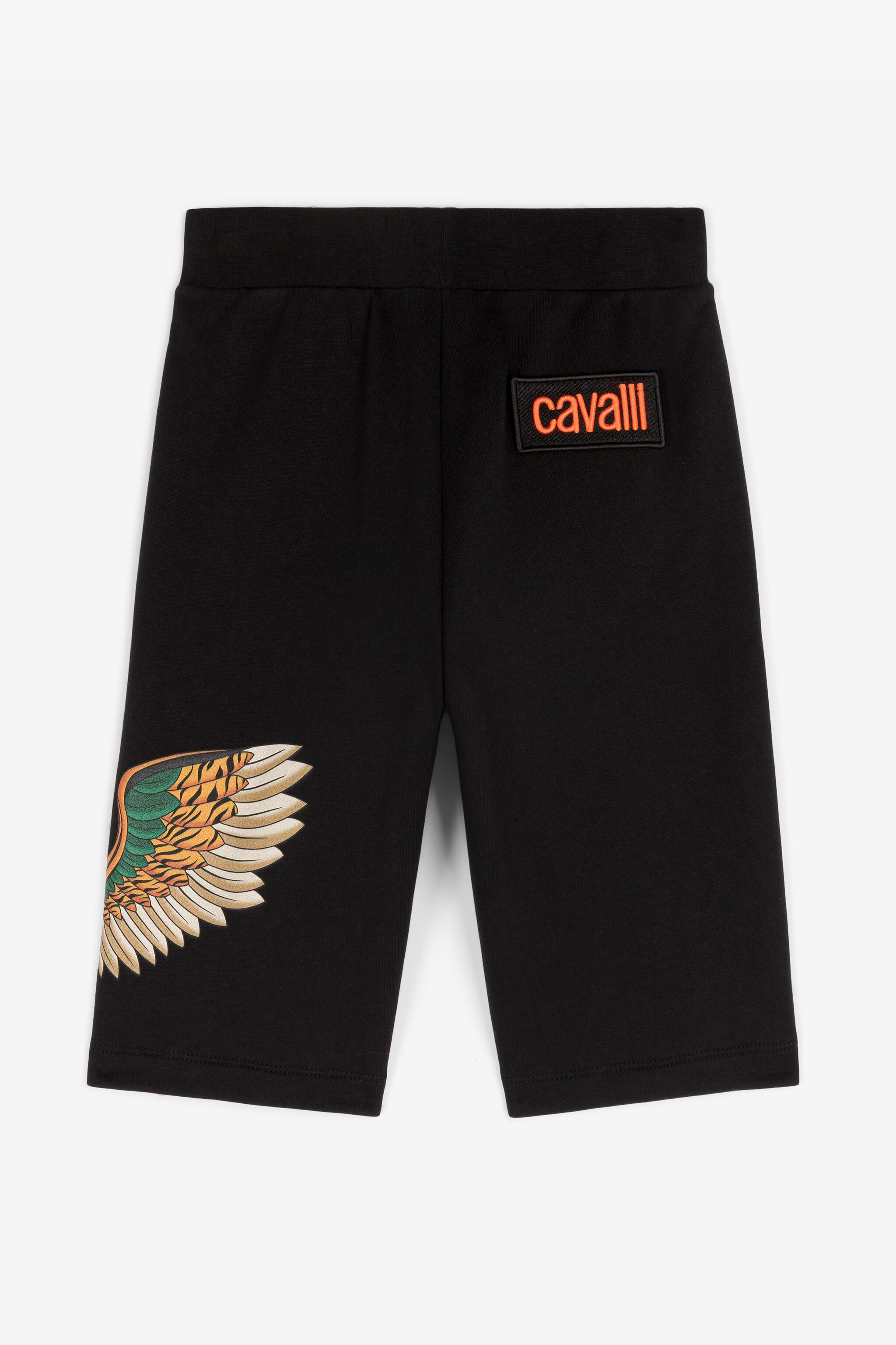 Roberto Cavalli Feather-print Cotton Shorts In Black