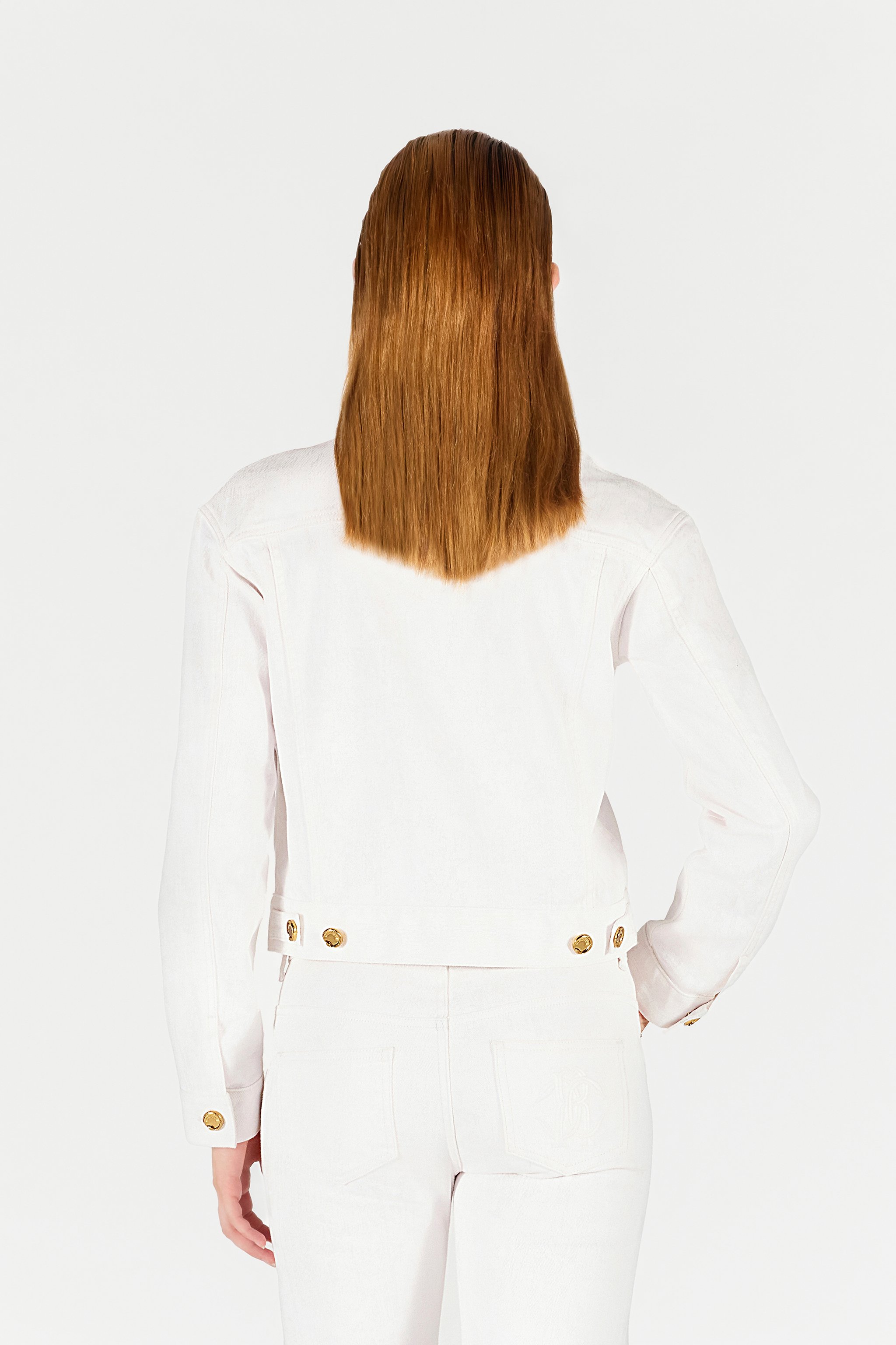 Shop Roberto Cavalli Denimjacke Mit Goldenen Knöpfen In White