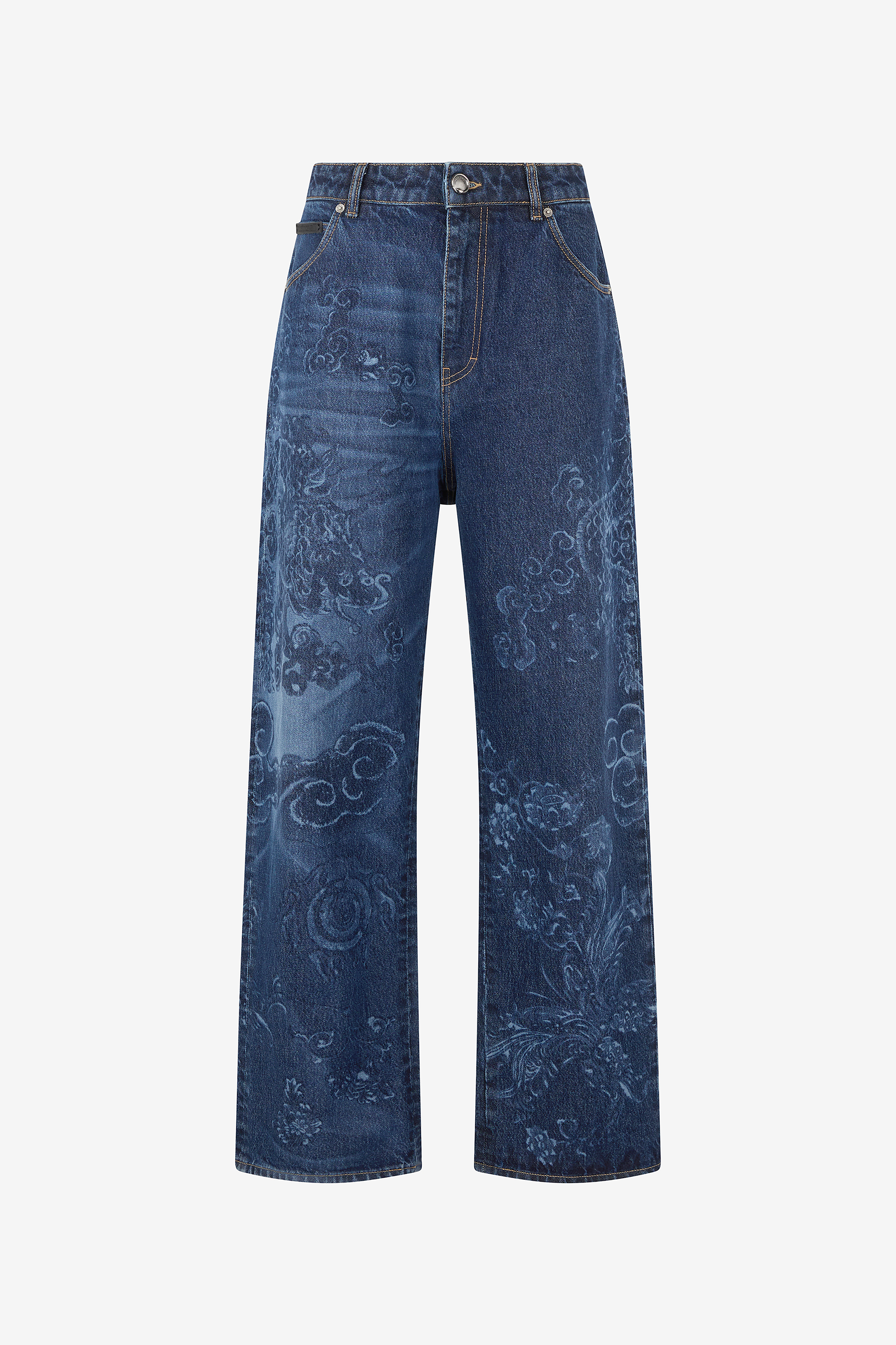Roberto Cavalli Jeans With Dragon And Floral Motif In Blue
