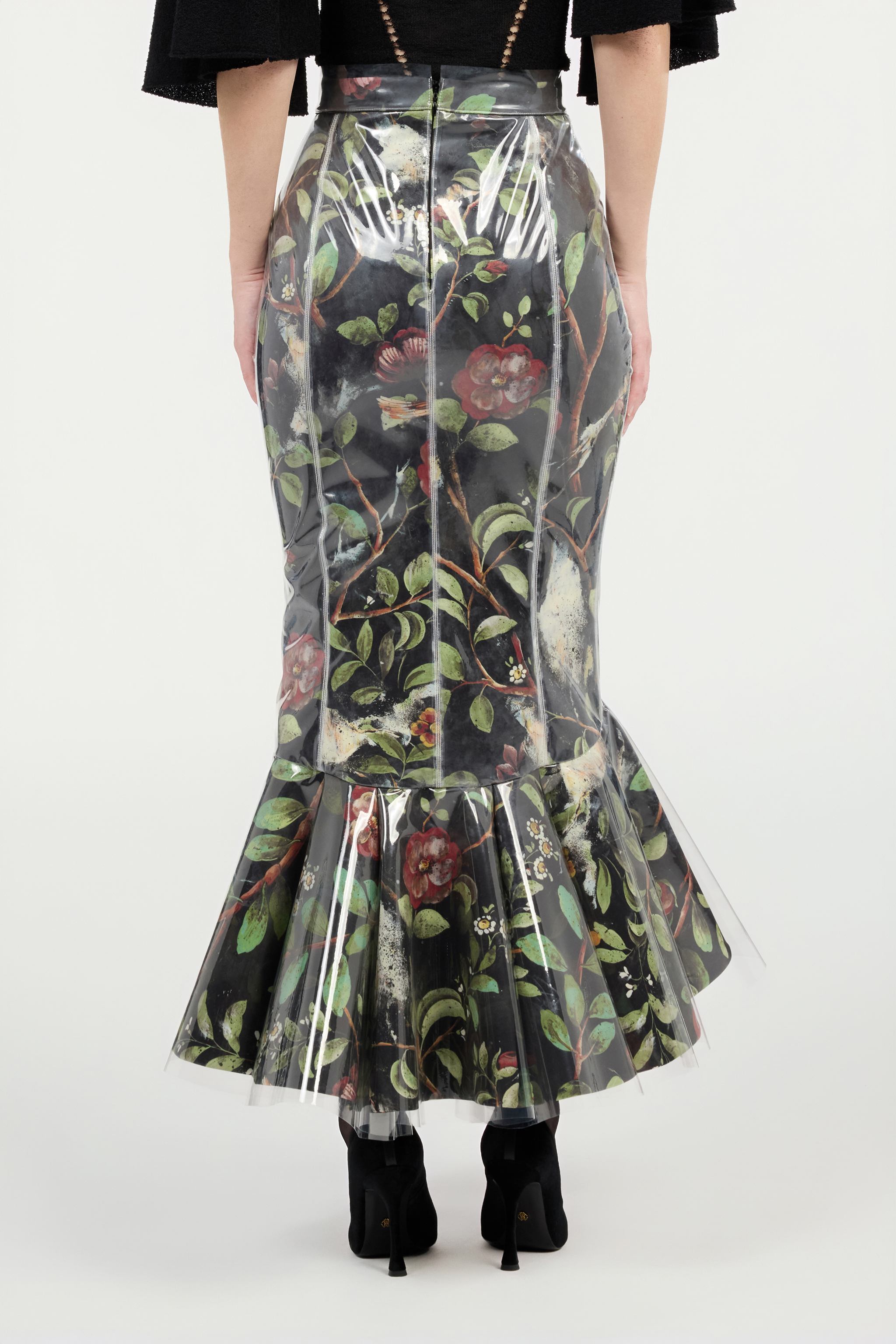 Mermaid Skirt With Shrub And Flower Print