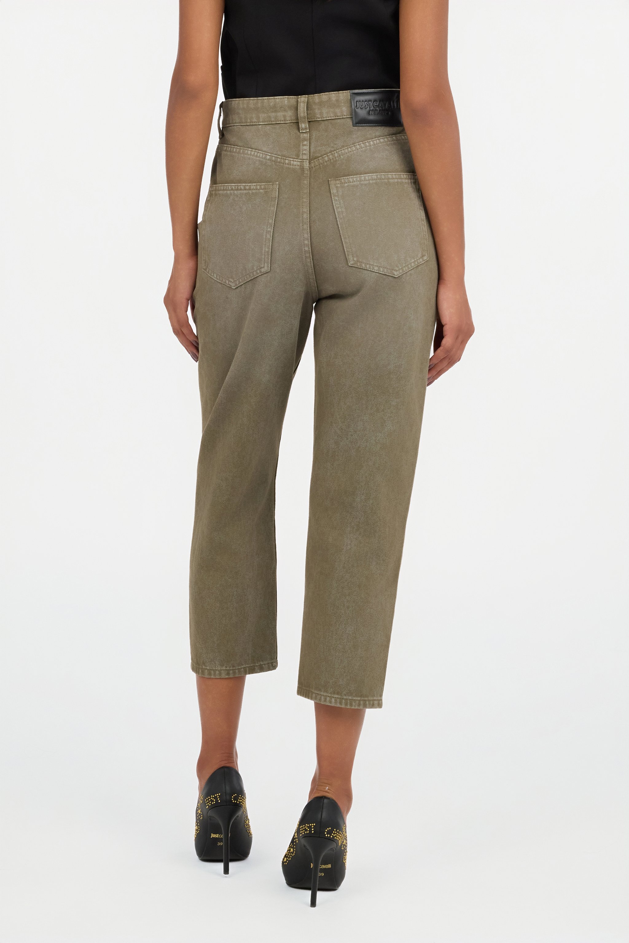 Roberto Cavalli Olive Green Cropped Jeans In Green