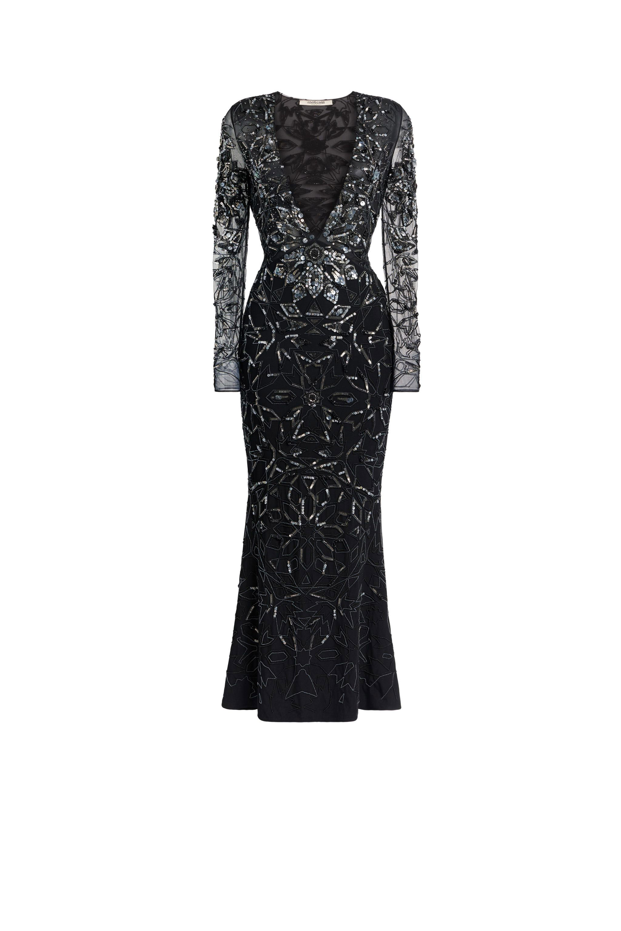 Roberto Cavalli Women's Black Mosaic Embellished Fishtail Dress - Ready To Wear