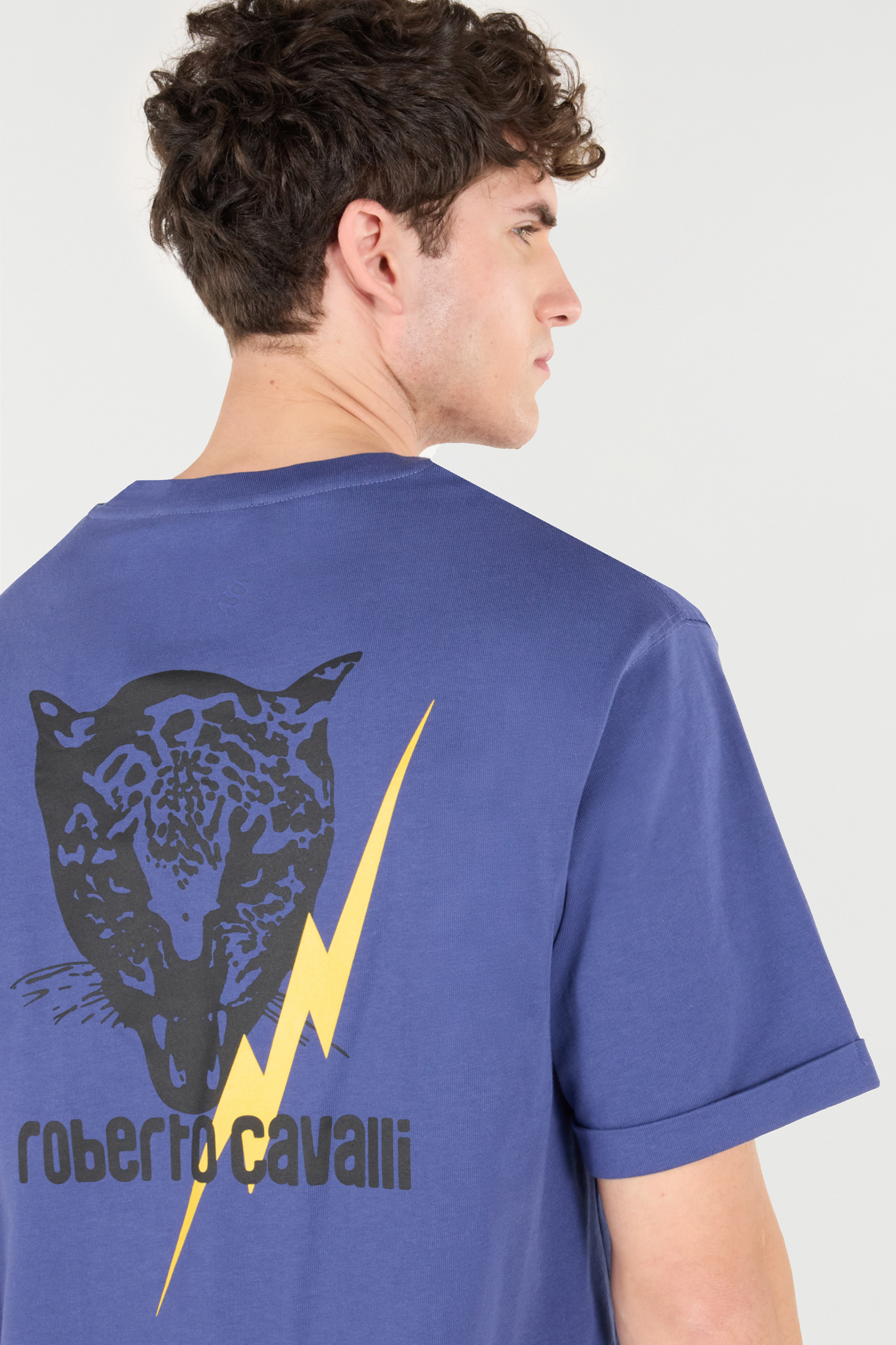Shop Roberto Cavalli T-shirt Mit Print Und Logo In Navy