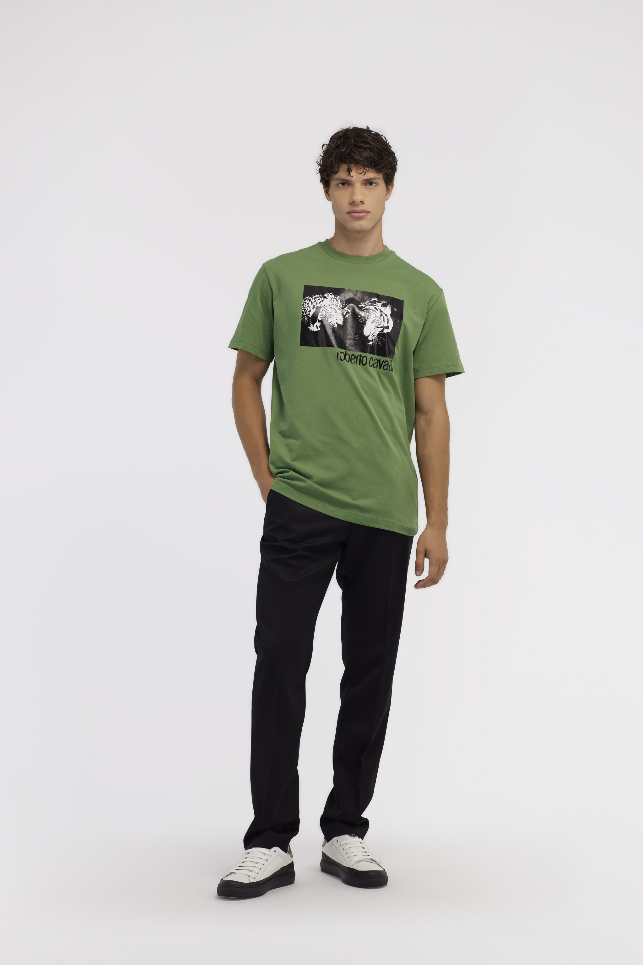 Roberto Cavalli Tiger Tooth Tailored Trousers In Black