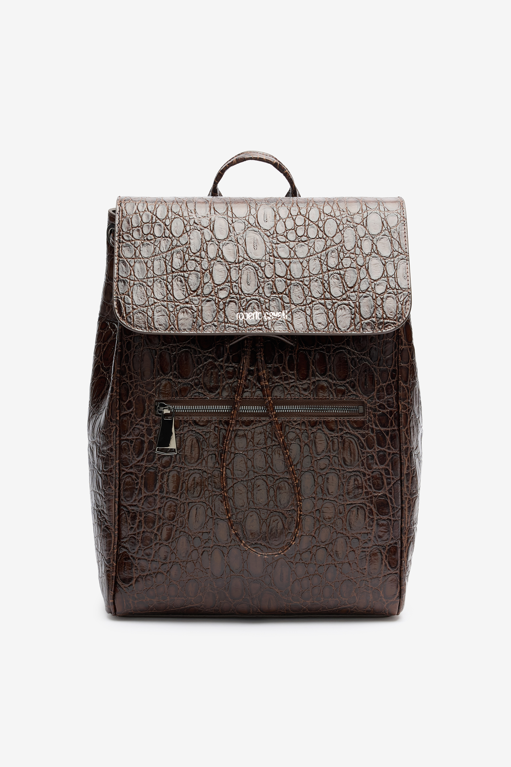 Roberto Cavalli Crocodile Scale-effect Backpack In Brown