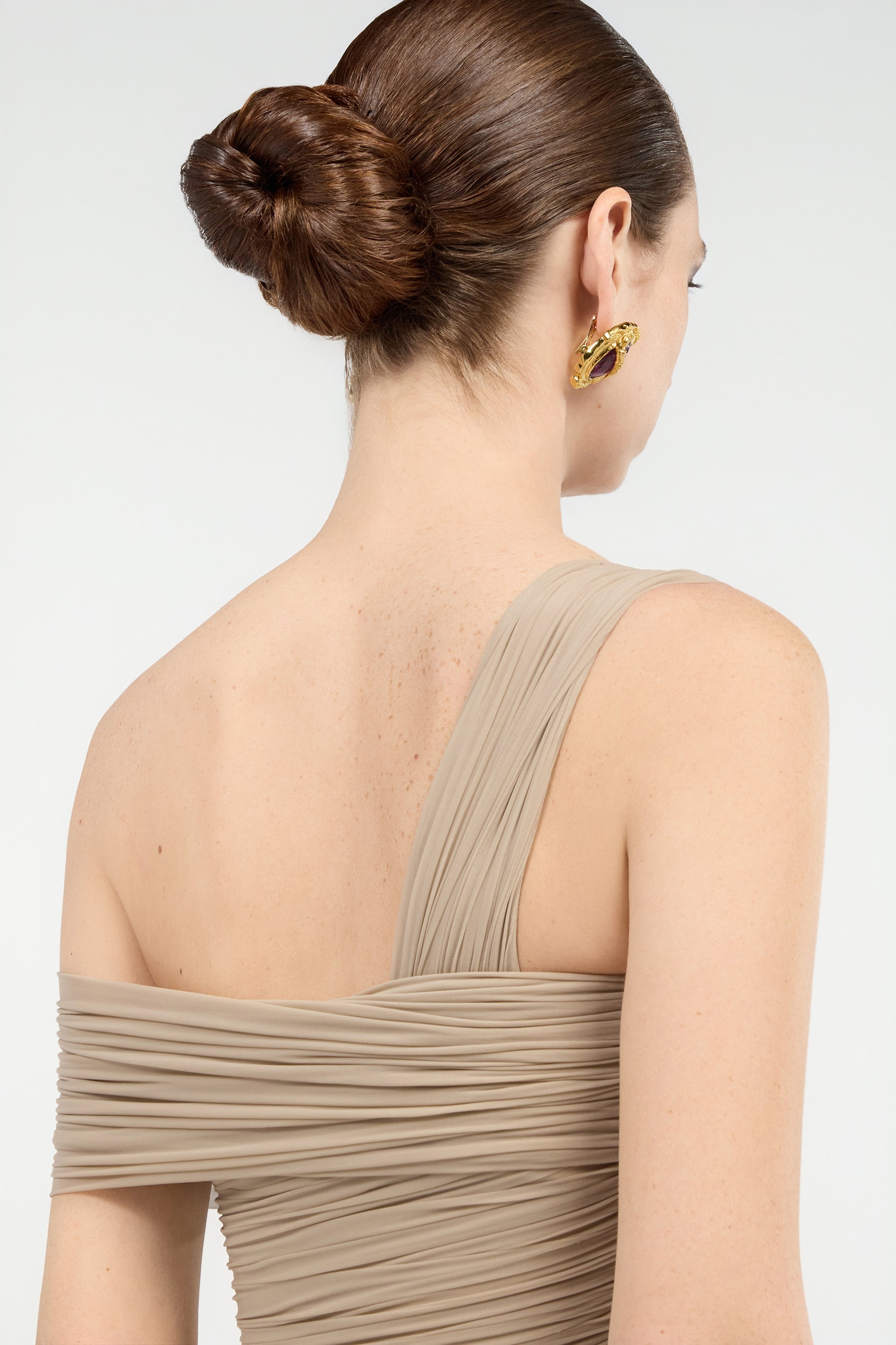 Nude Midi Dress With Ruffles