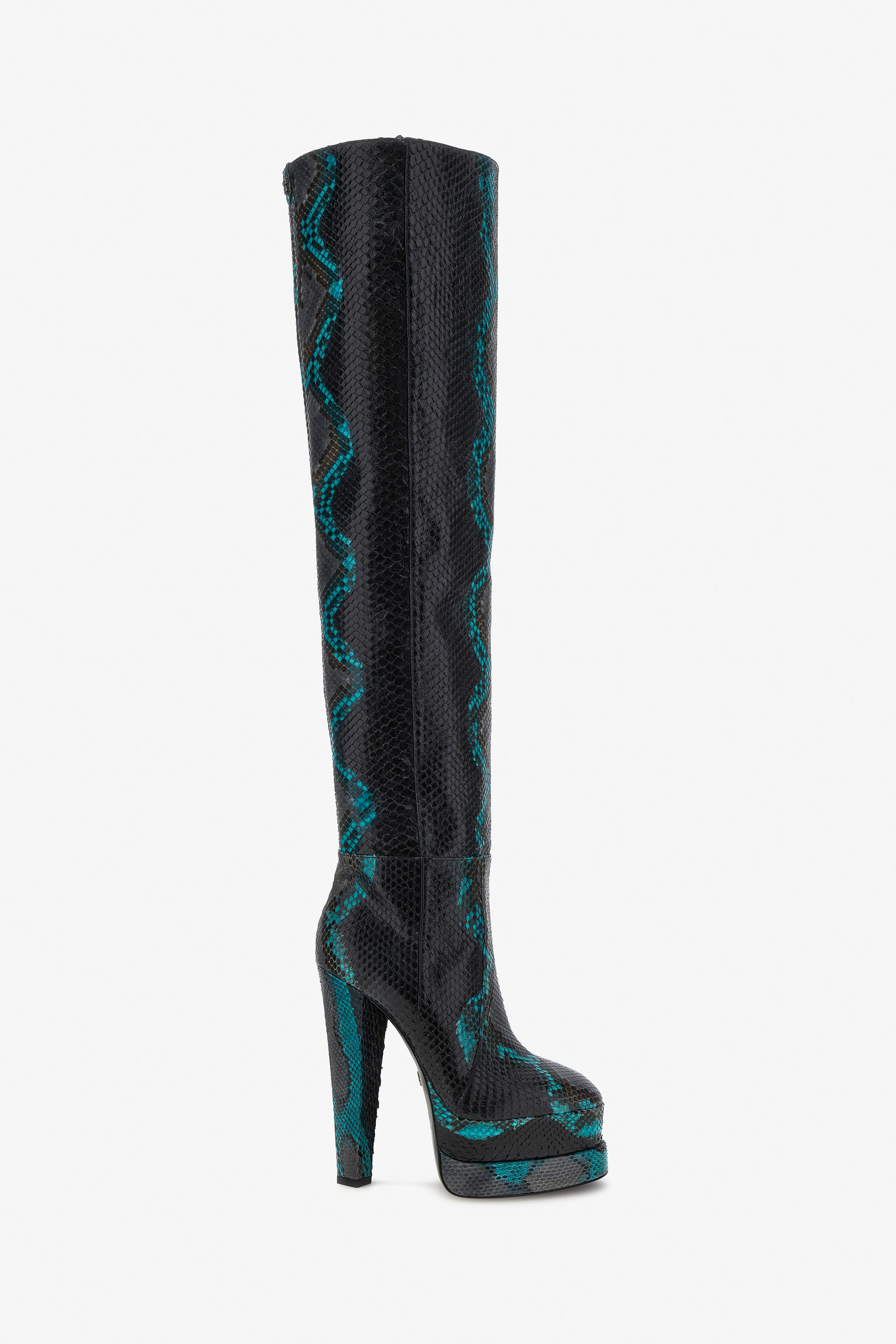 Roberto Cavalli Embossed Python Knee-high Boots In Black