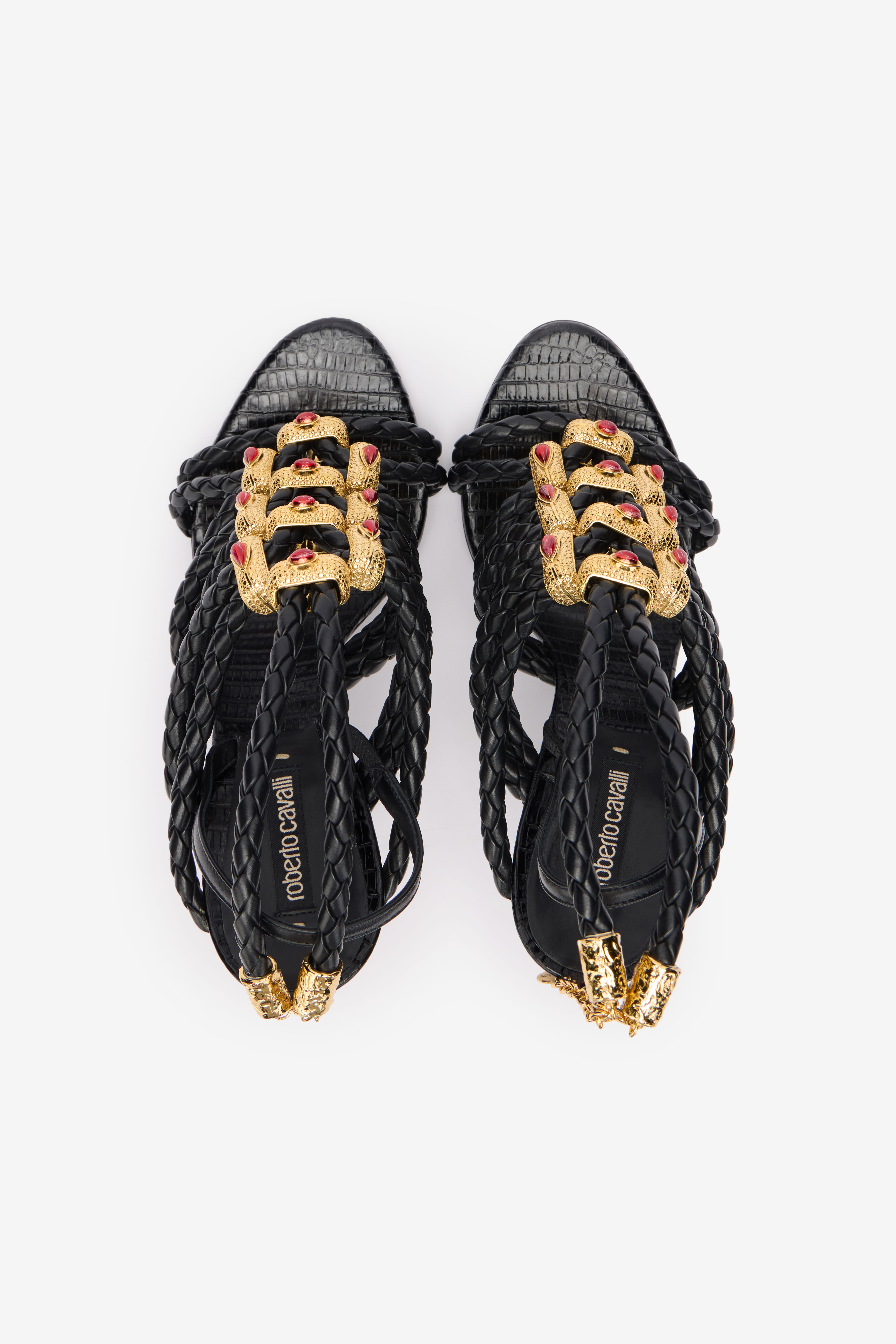 Black Braided Jewelled Cage Sandal