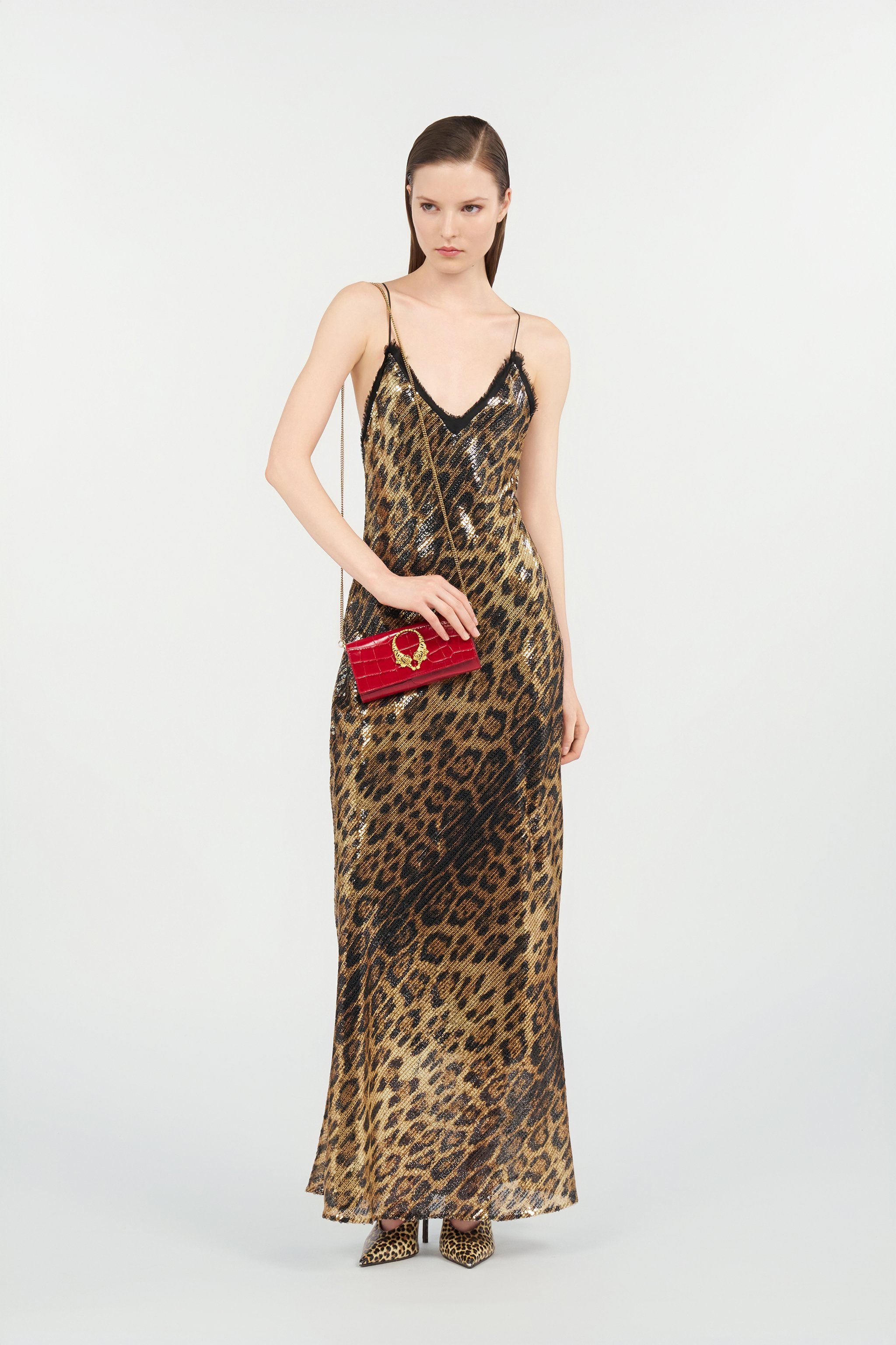Roberto Cavalli Jaguar Print Maxi Dress In Brown