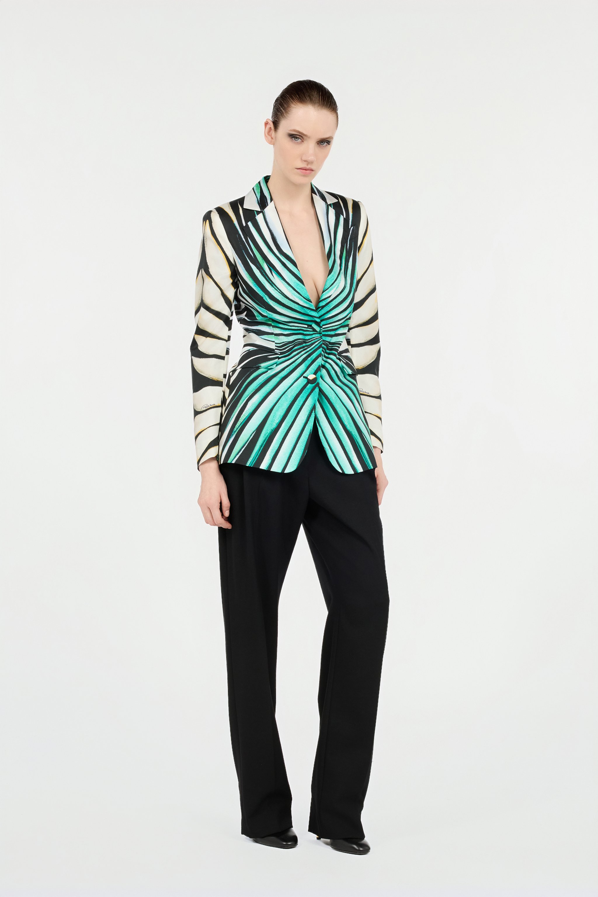 ROBERTO CAVALLI SEIDENJACKE MIT RAY OF SEA PRINT
