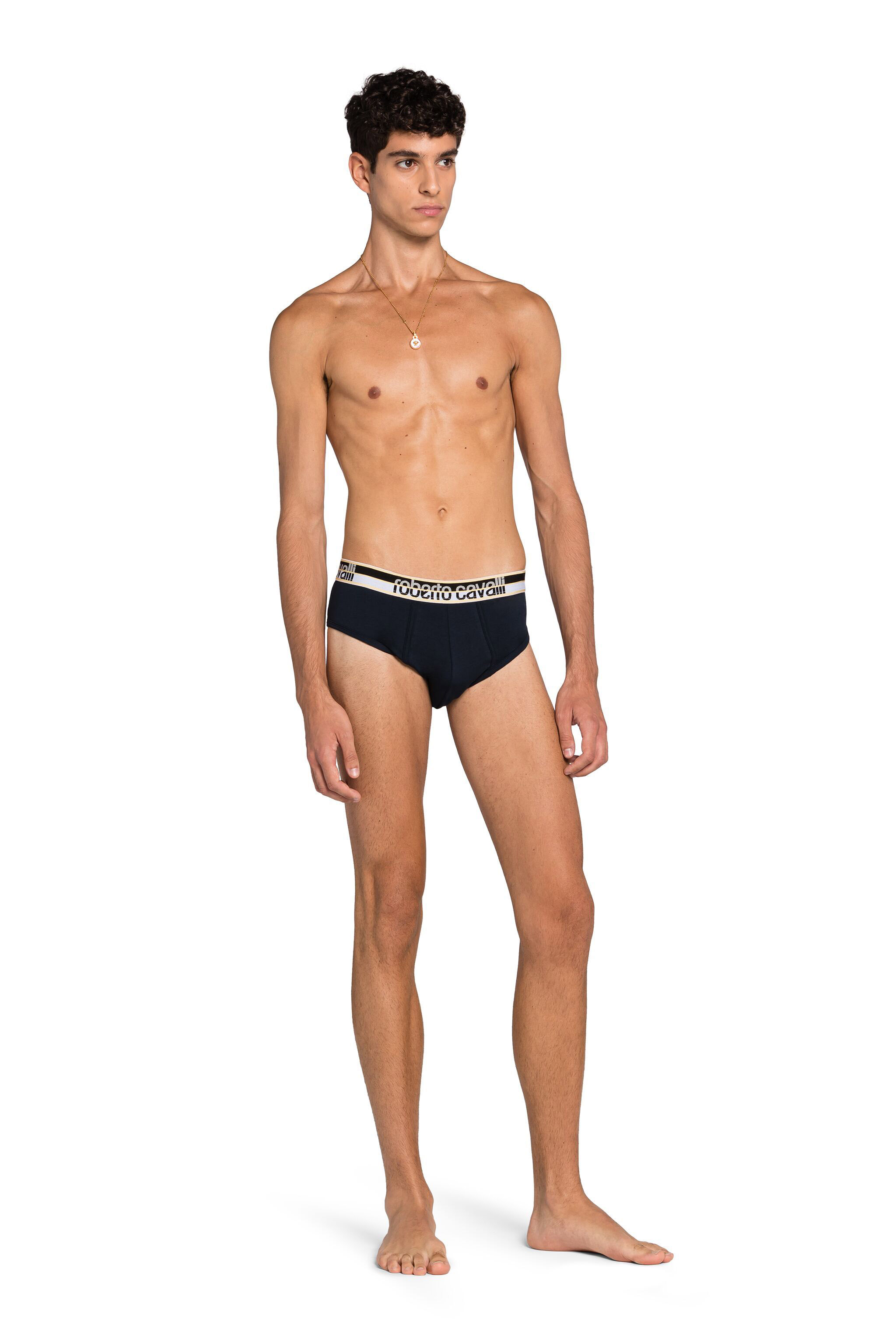  Roberto Cavalli Two-pack Navy Blue Cotton Briefs With Logo Waistband - Male Ready To Wear Dark Blue Xxl 