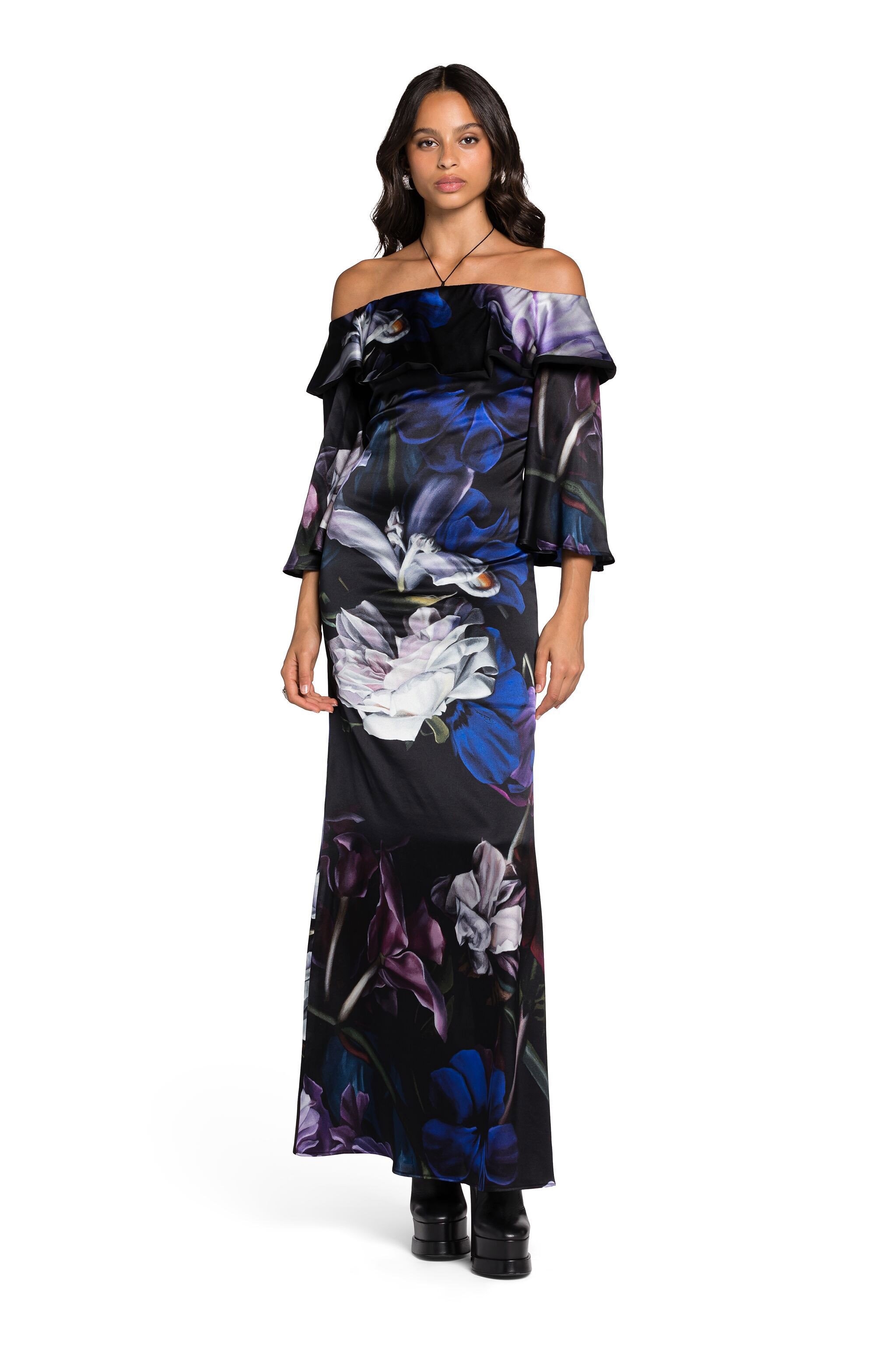 Shop Roberto Cavalli Floral-print Ruffled Maxi Dress In Purple