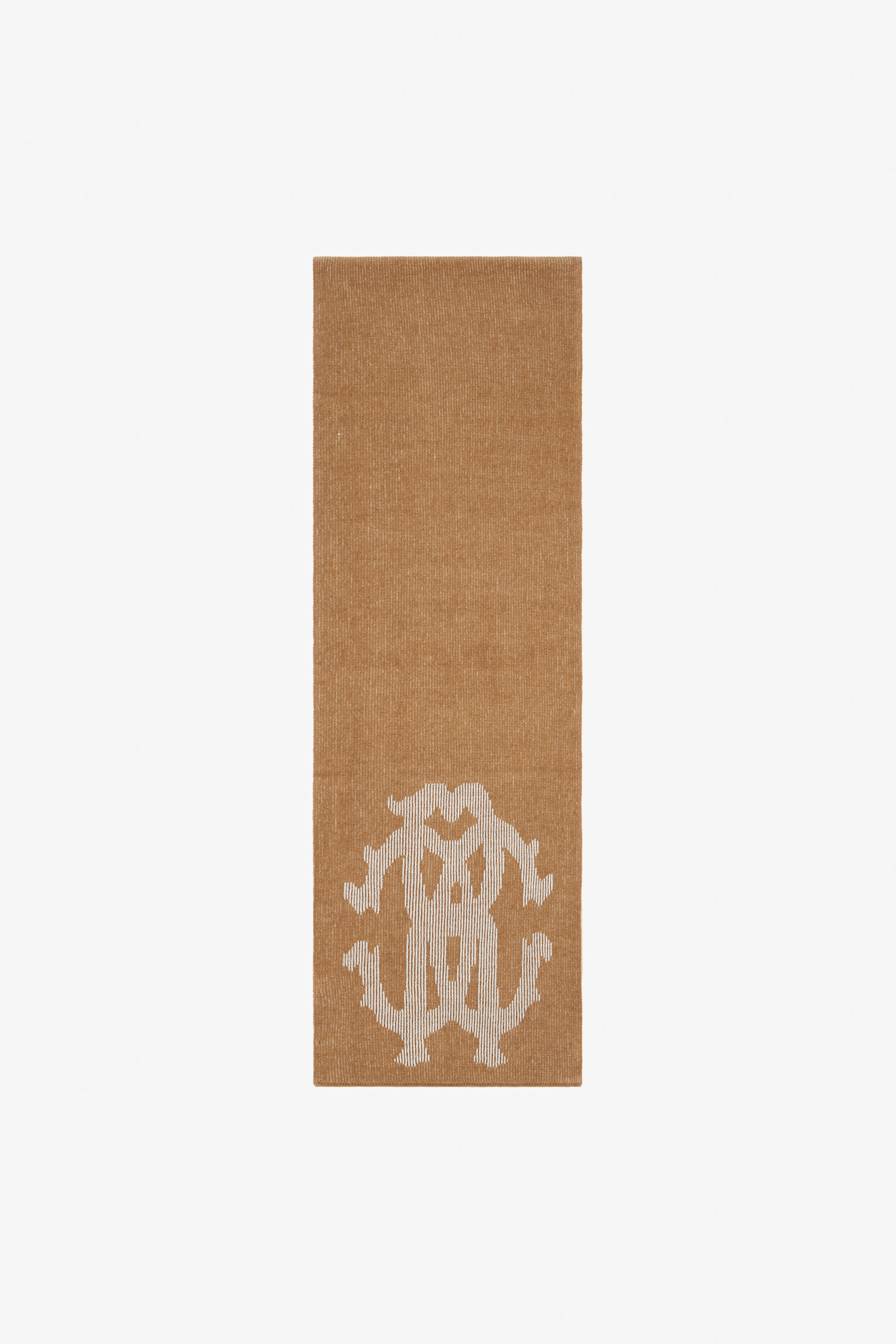 Roberto Cavalli Cotton And Wool Blend Scarf With Rc Monogram In Light Brown