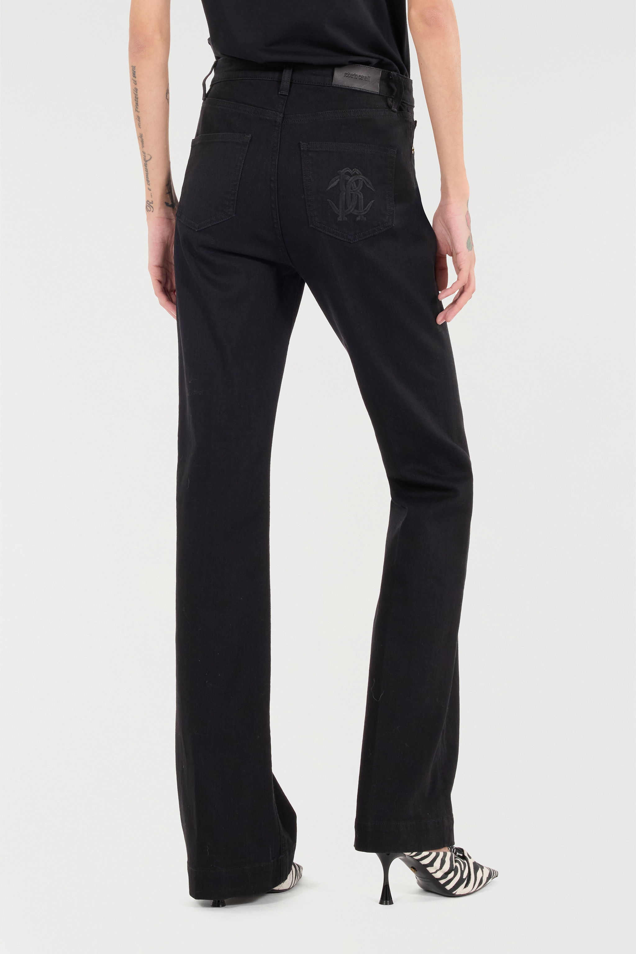 Roberto Cavalli Jeans With Mirror Snake Monogram In Black