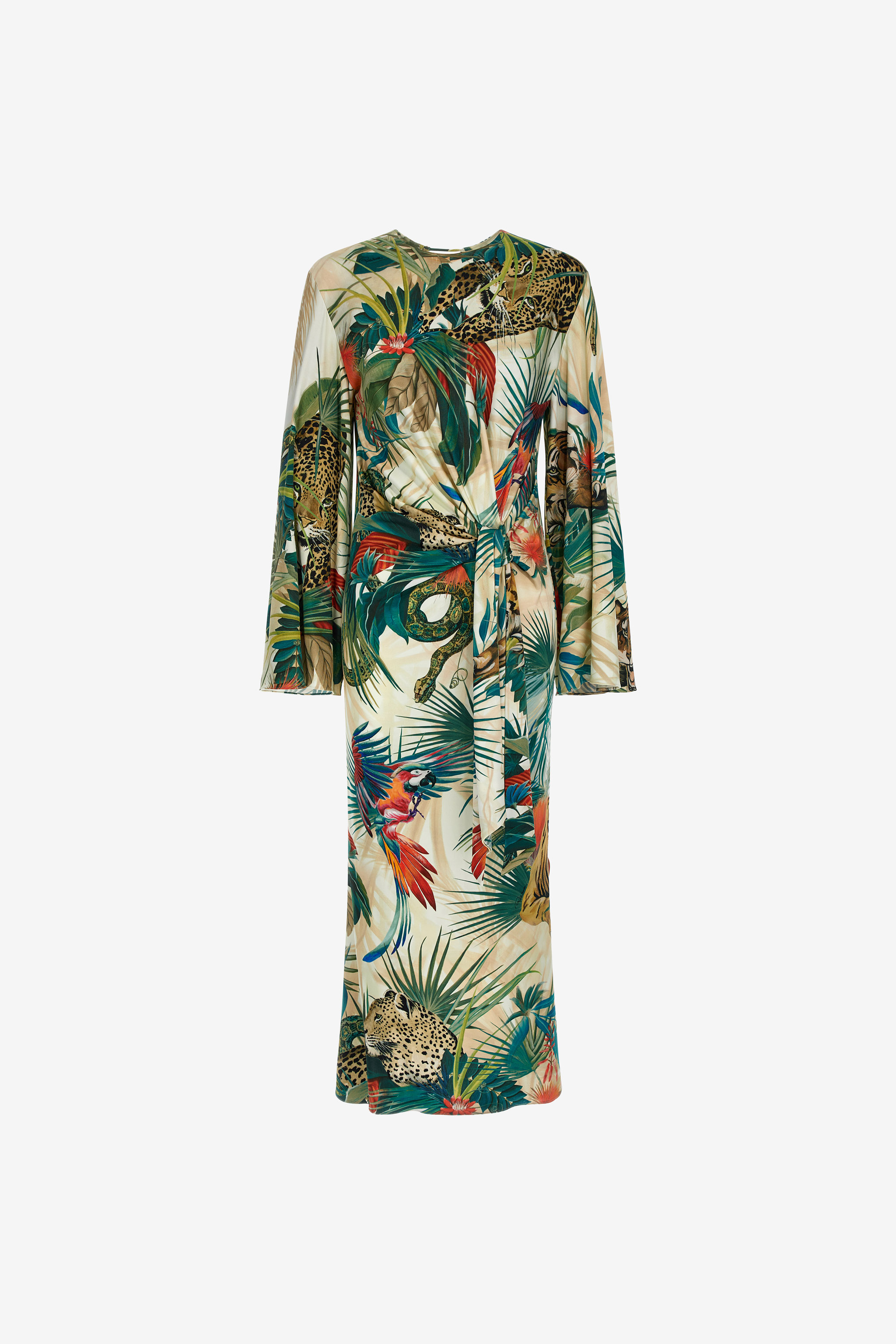 Roberto Cavalli Jungle Print Wrap Dress In Green