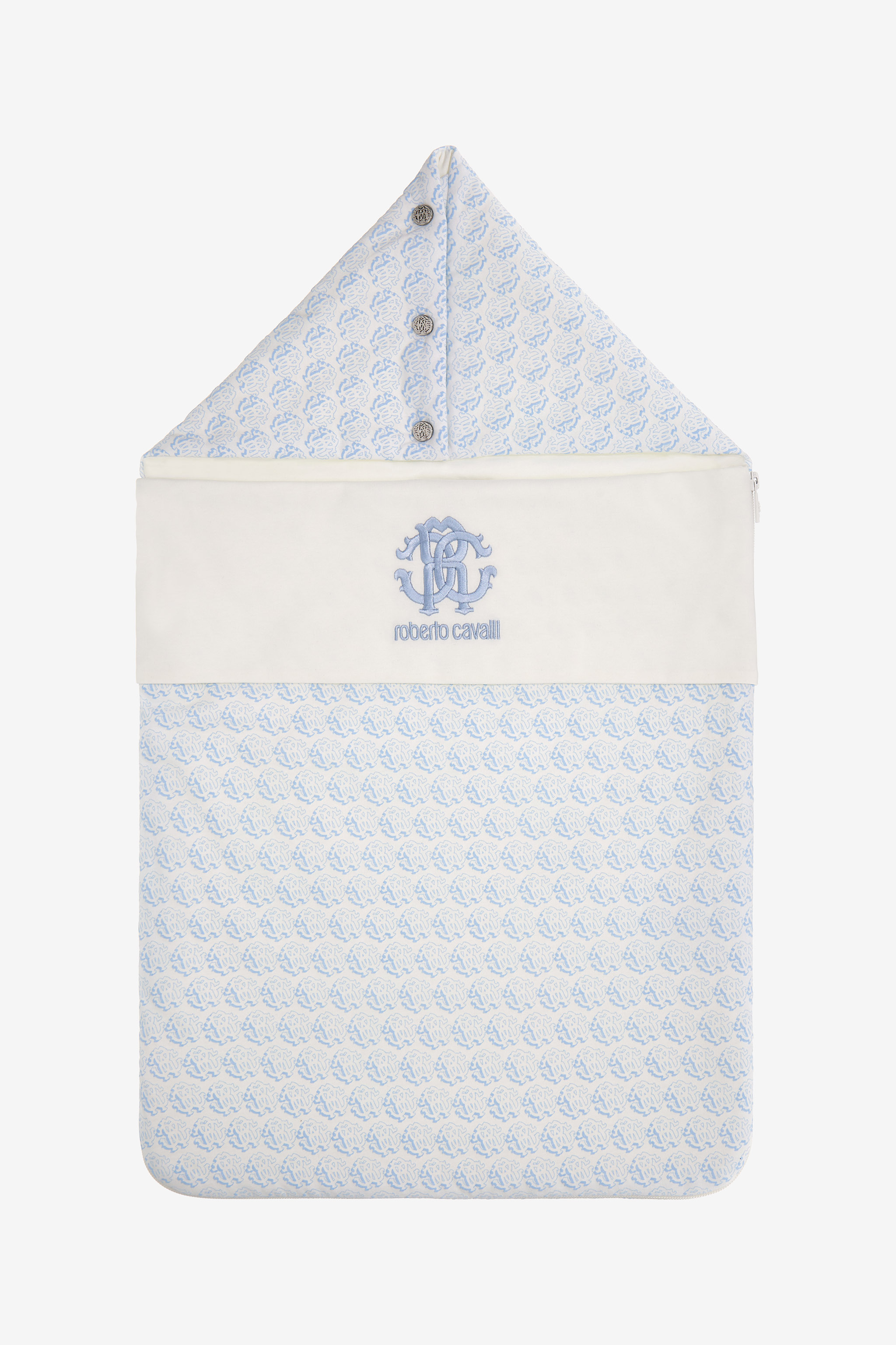 Roberto Cavalli Rc Monogram Print Cotton Baby Nest In Blue