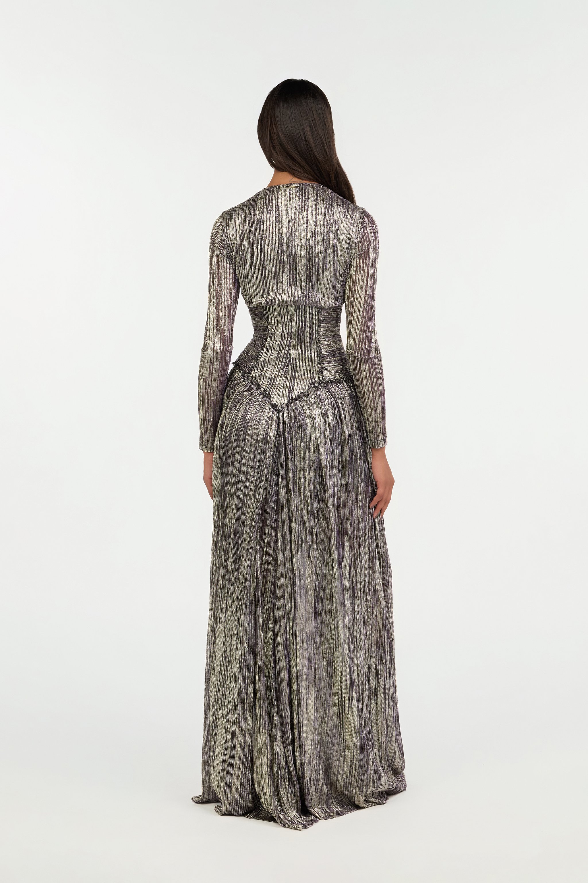 Roberto Cavalli Multicolor Lurex Corset Maxi Dress In Black
