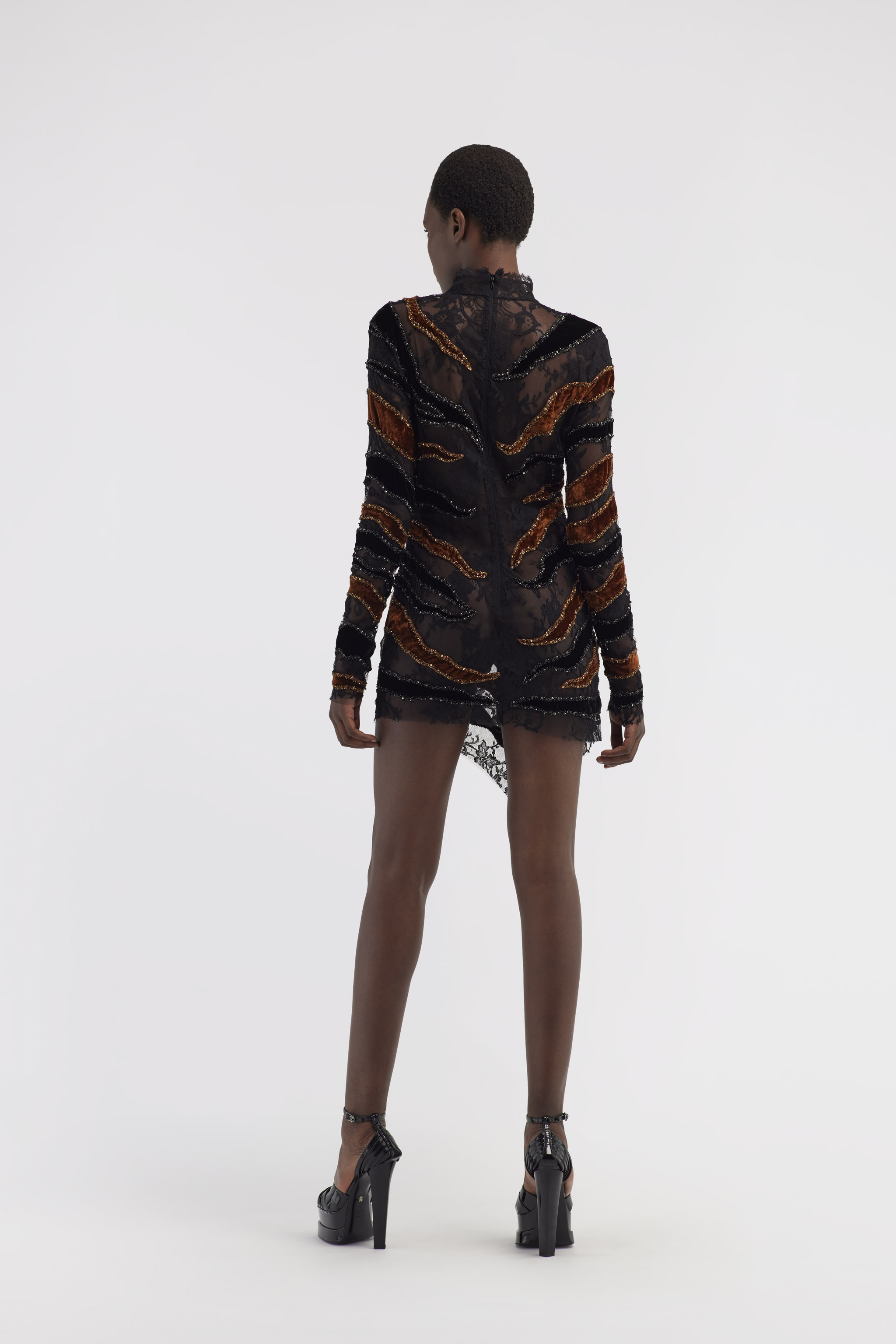 Roberto Cavalli Embroidered Dress With Inserts In Brown