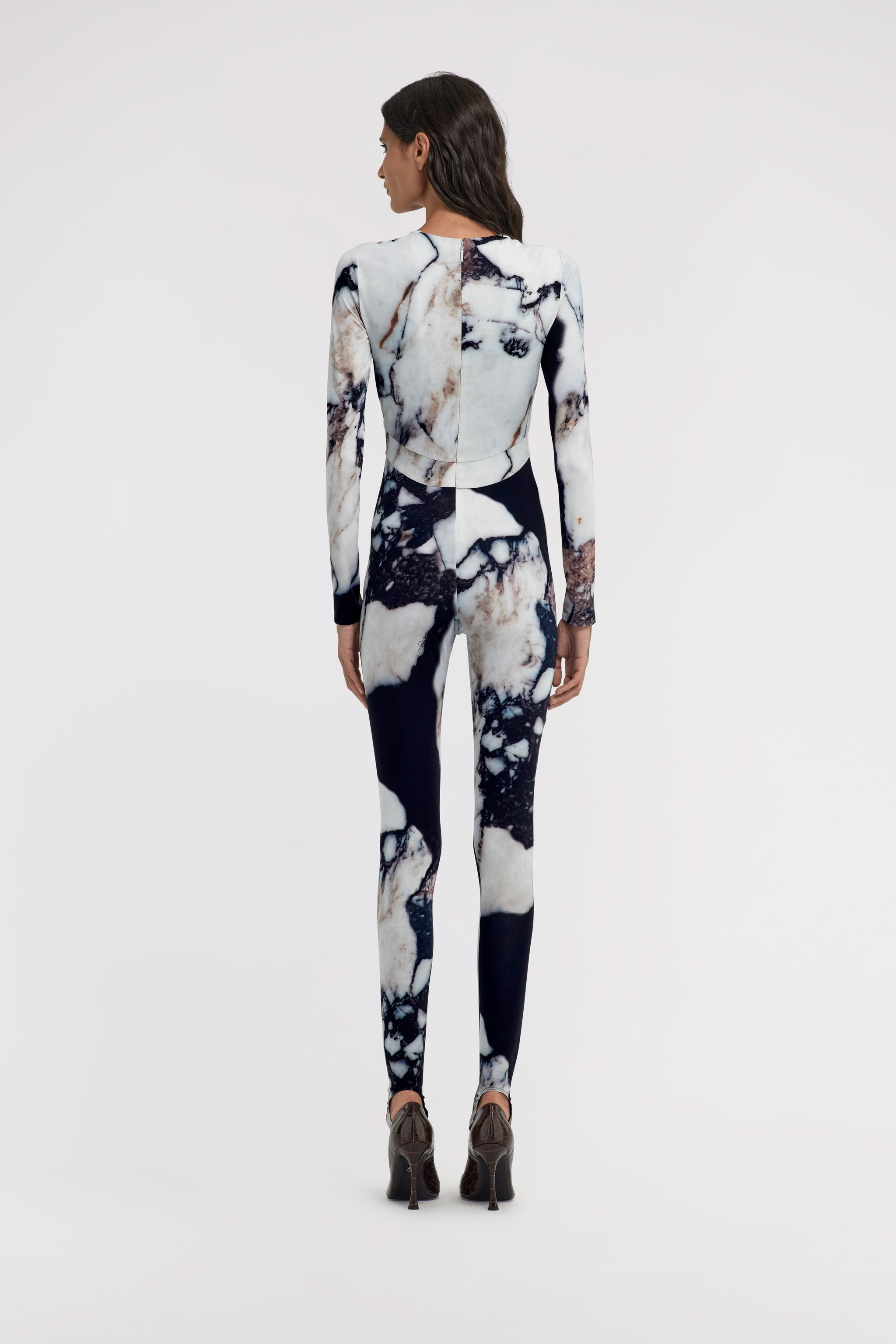 Roberto Cavalli Marble Print Jumpsuit In Black/white