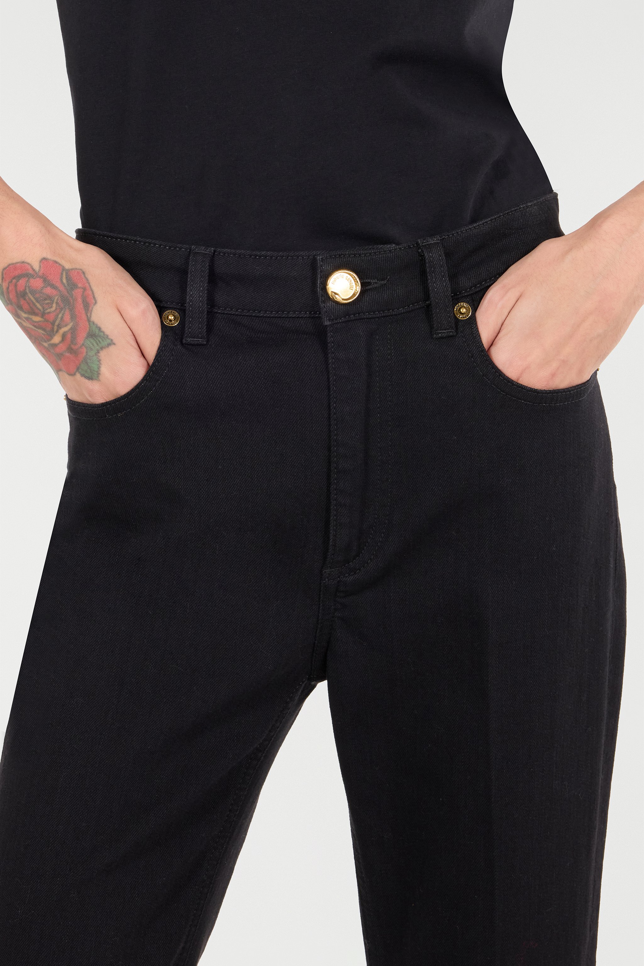 Roberto Cavalli Jeans With Mirror Snake Monogram In Black