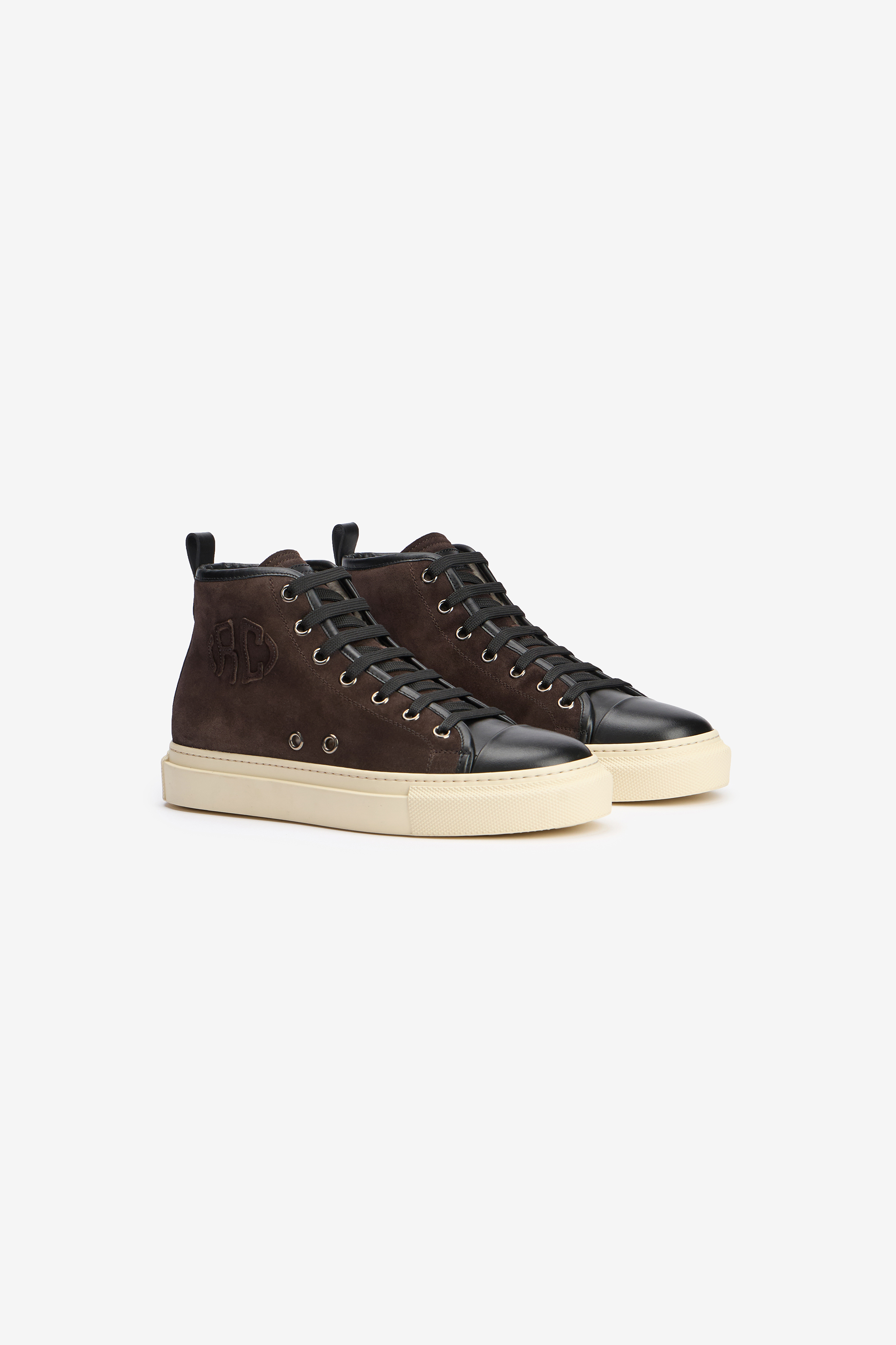 Roberto Cavalli High-top Sneakers Chocolate With Rc Monogram In Brown