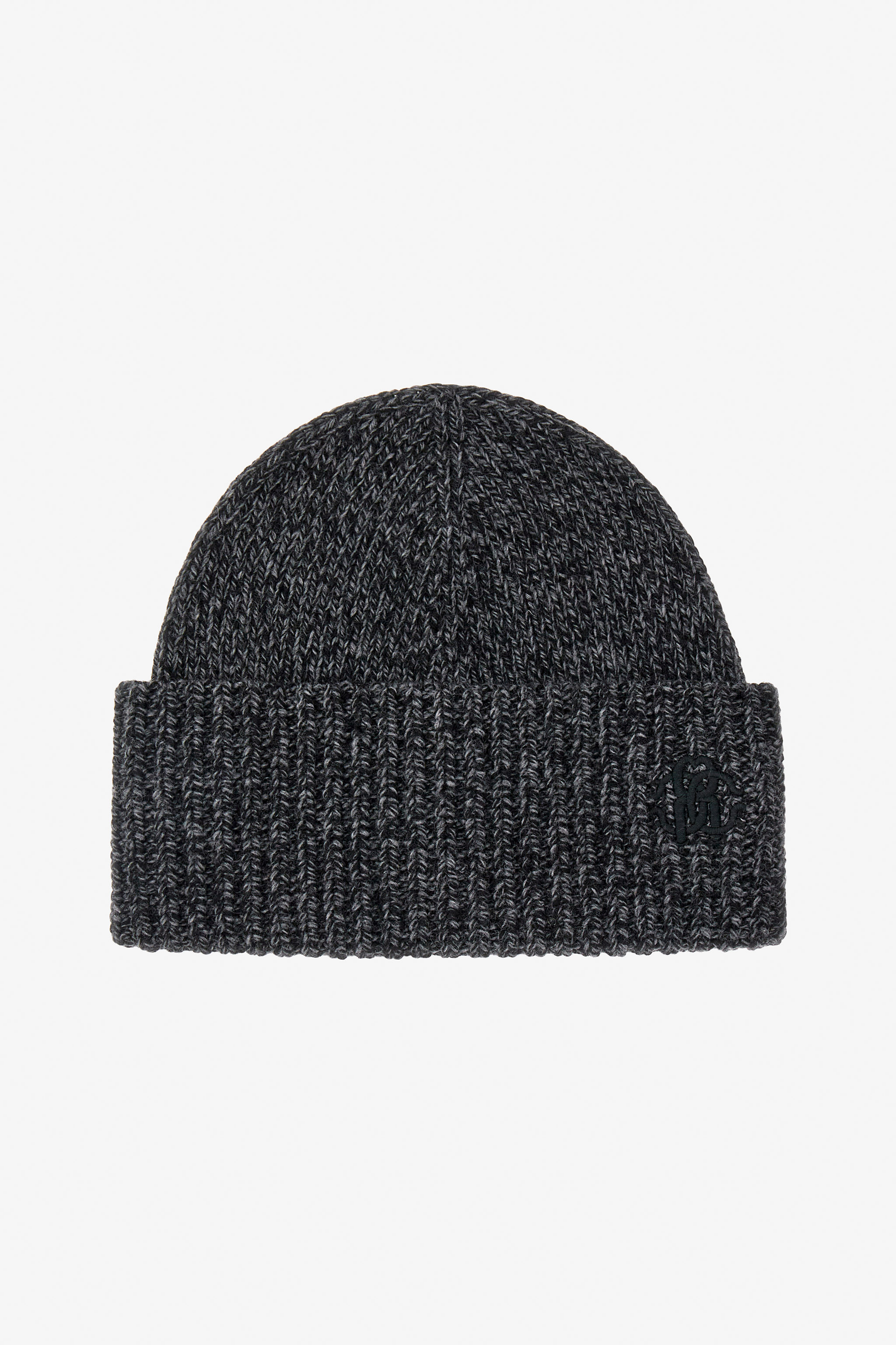 ROBERTO CAVALLI GREY WOOL CASHMERE BLEND HAT WITH MONOGRAM RC