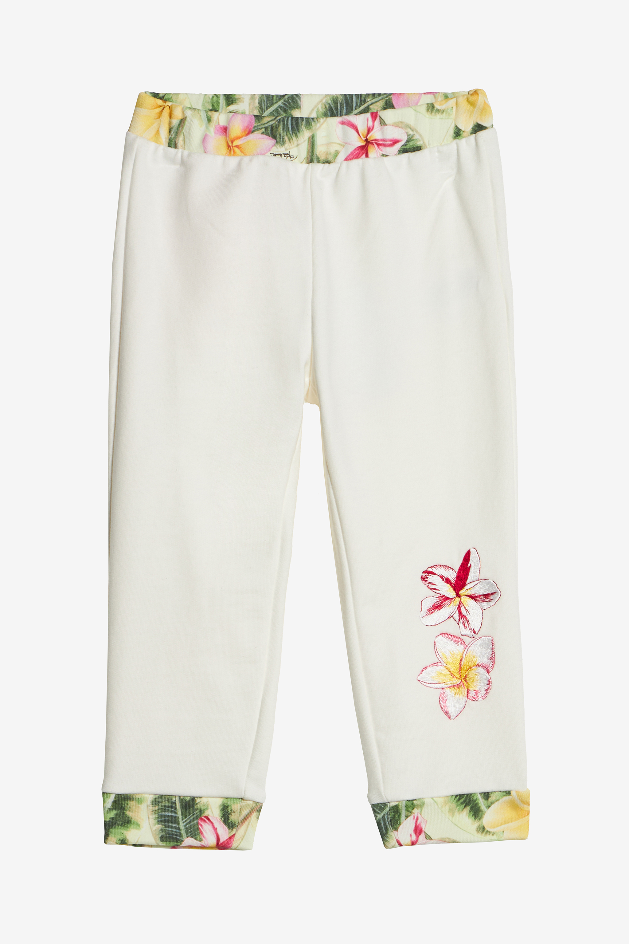 Roberto Cavalli Girls White Pants With Embroidered Flowers And Rc Monogram - Baby (6M-3Y) Milky