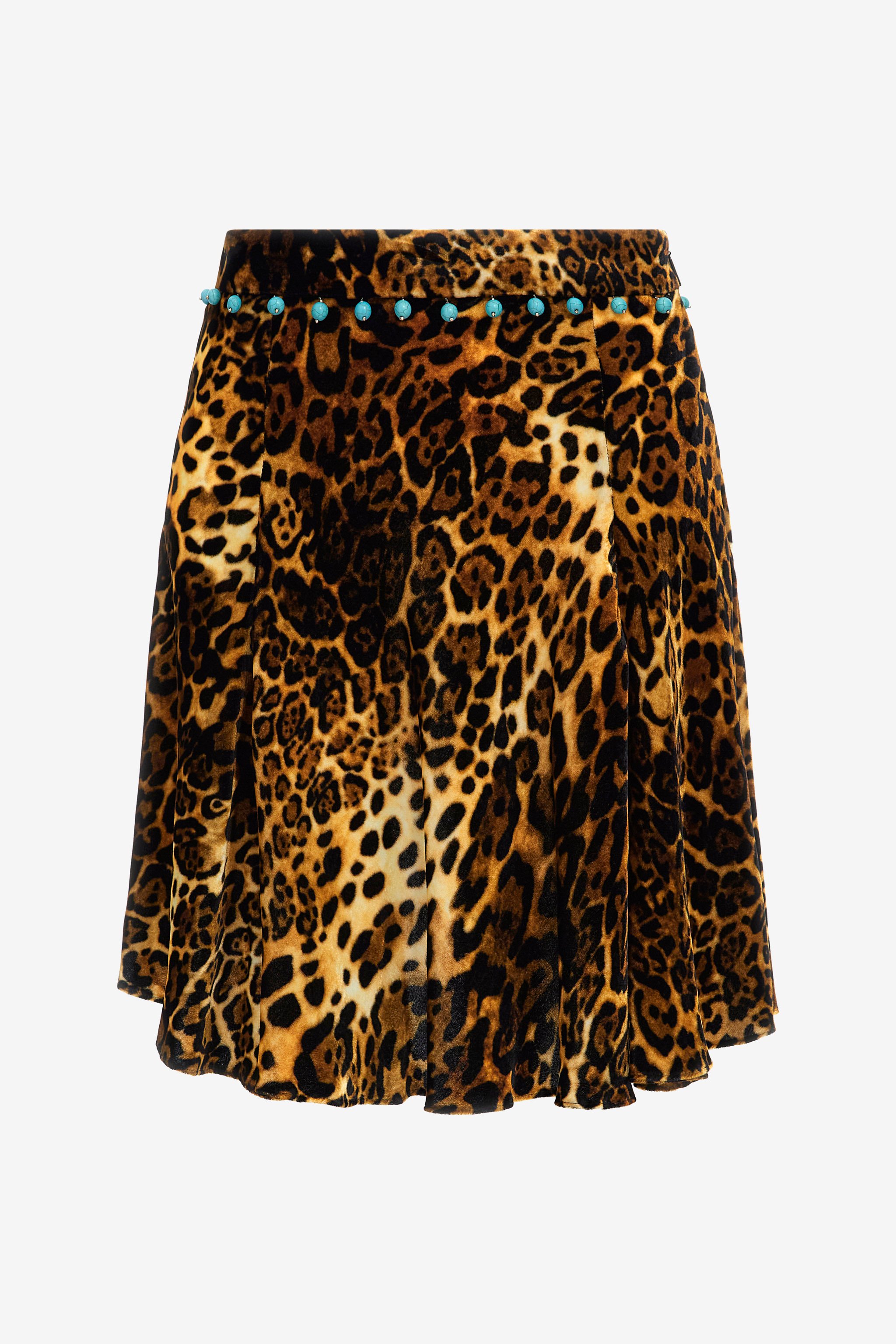 Roberto Cavalli Leopard Print Velvet Skirt In Dark Brown