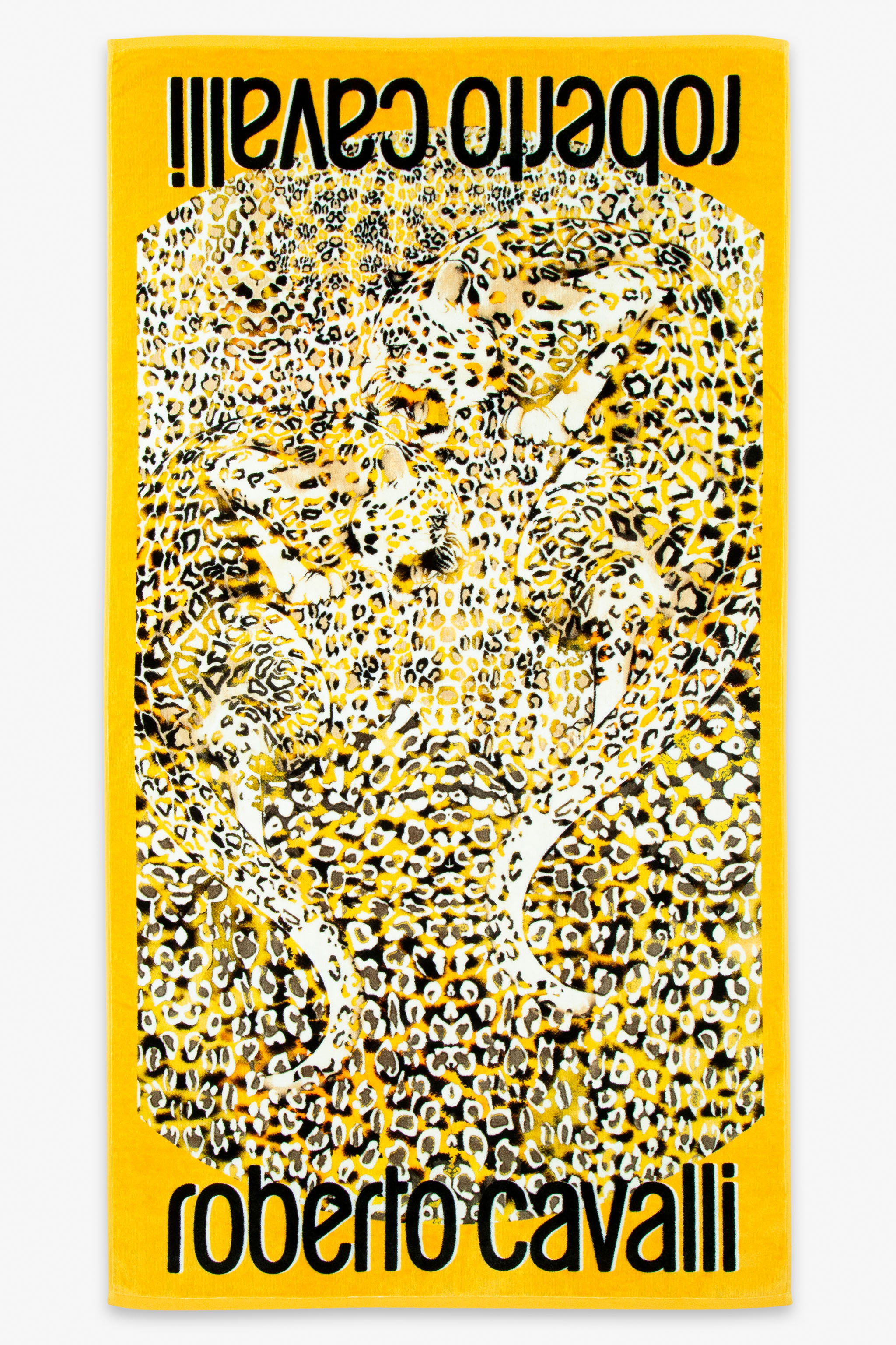 Roberto Cavalli Leo Camouflage Print Beach Towel In Yellow