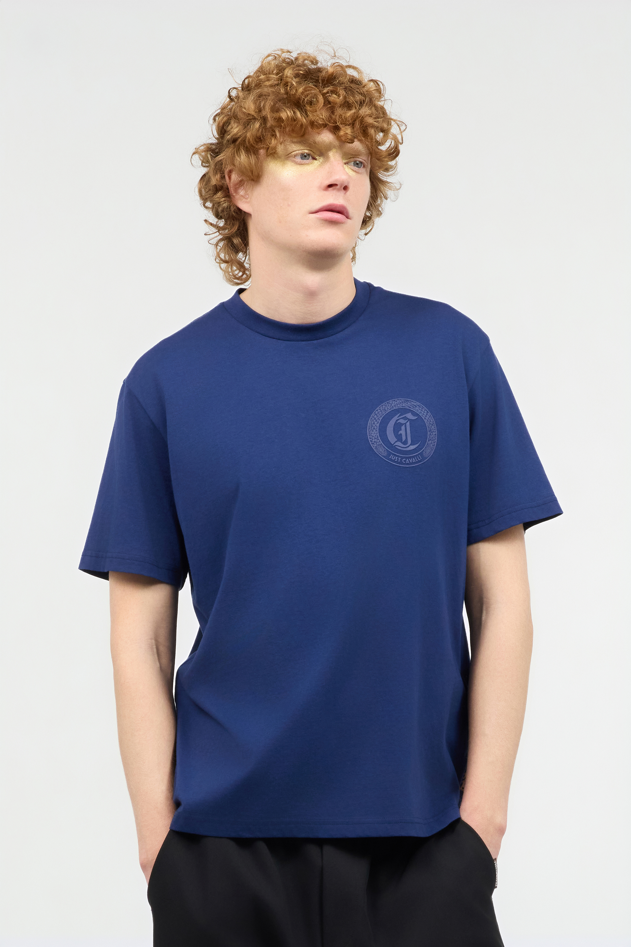 Roberto Cavalli T-shirt With Jc Monogram In Dark Blue