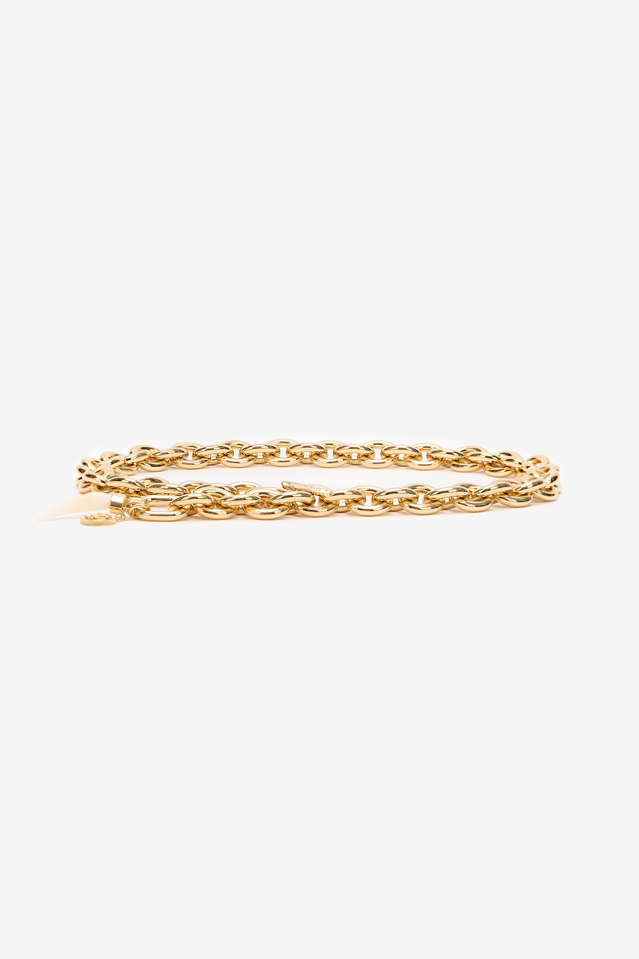 Shop Roberto Cavalli Chain Belt With Fang In Bianco/oro