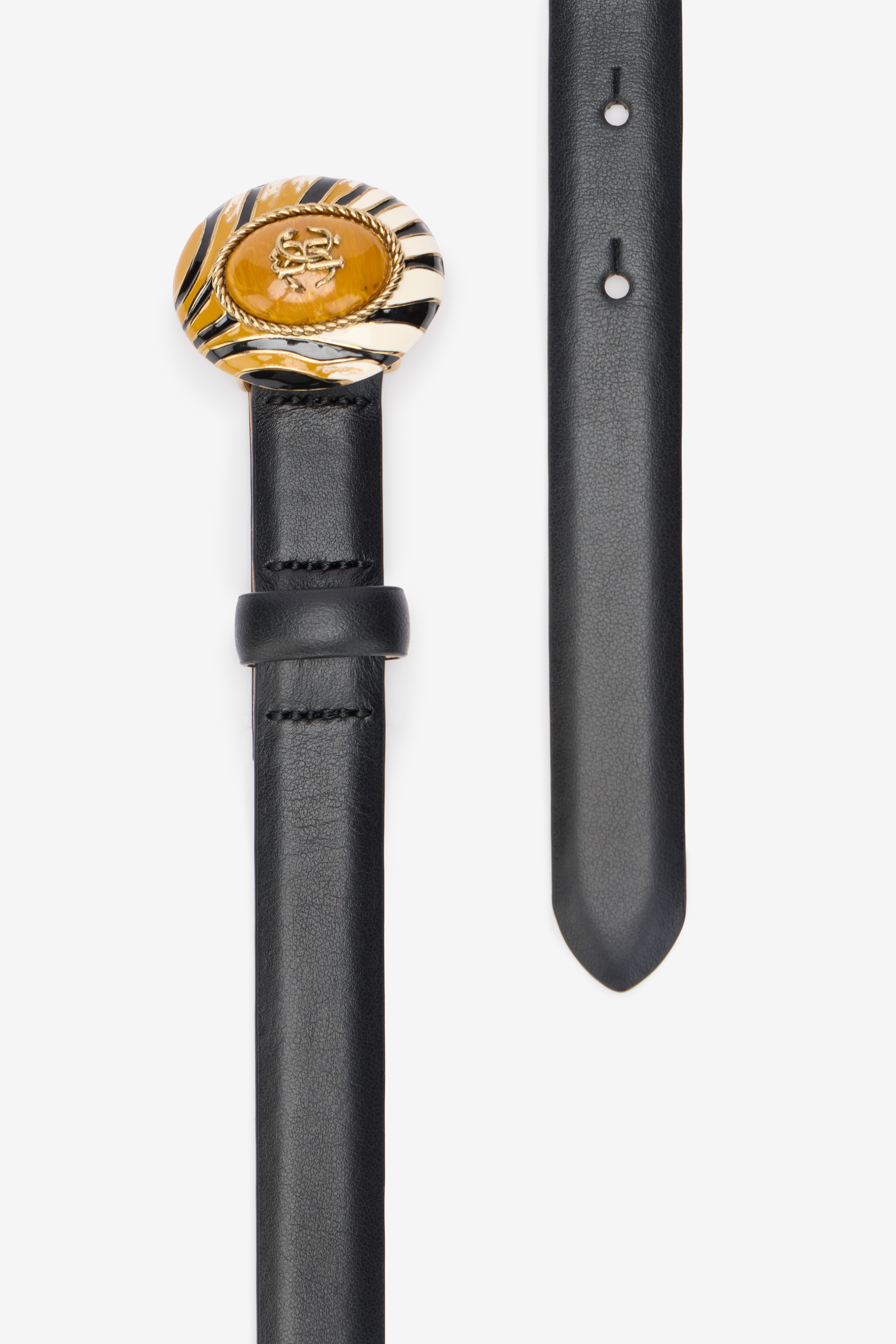 Black Leather Belt With Monogram RC Buckle