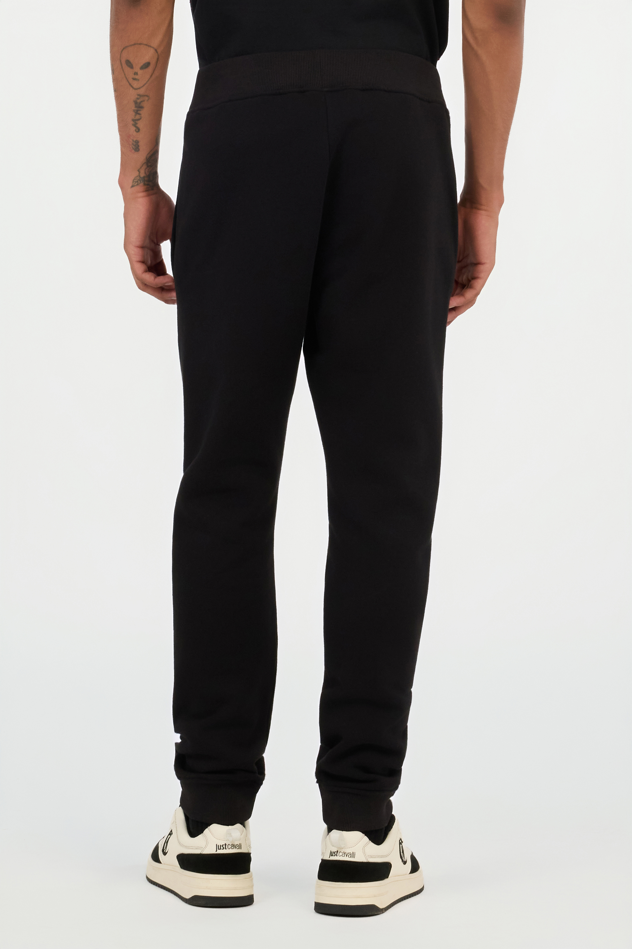Roberto Cavalli Black Trousers Joggers With Embroidered Logo In Black