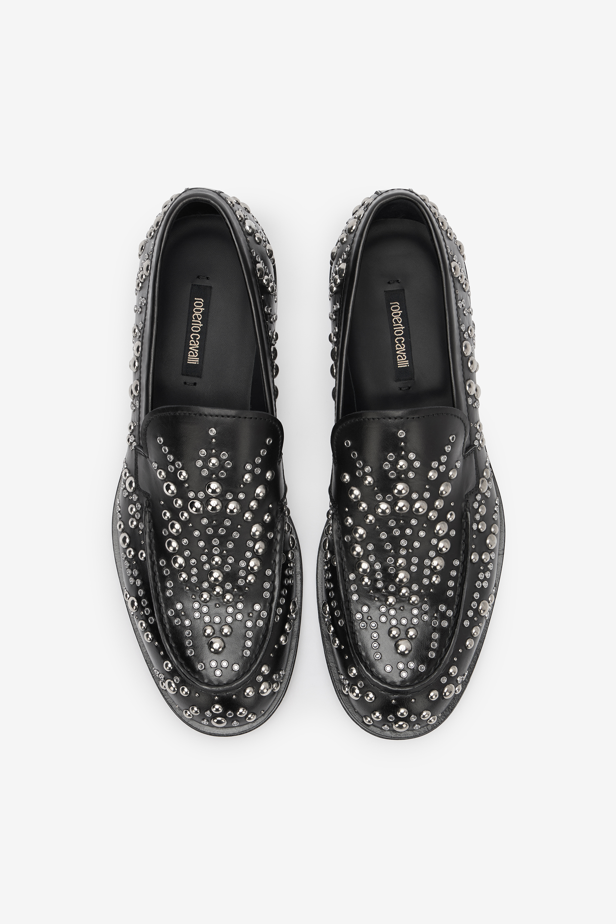 Roberto Cavalli Embellished Slip-on Loafers In Black/silver