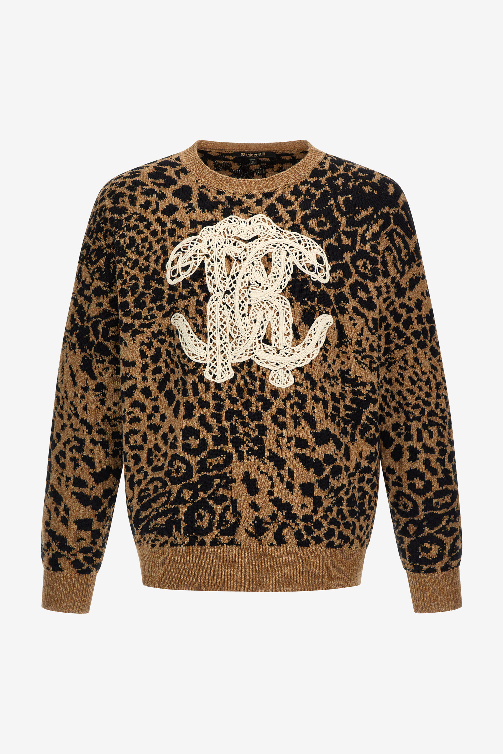 Roberto Cavalli Men's Brown Jaguar Skin And Monogram Rc Print Sweater - Knitwear