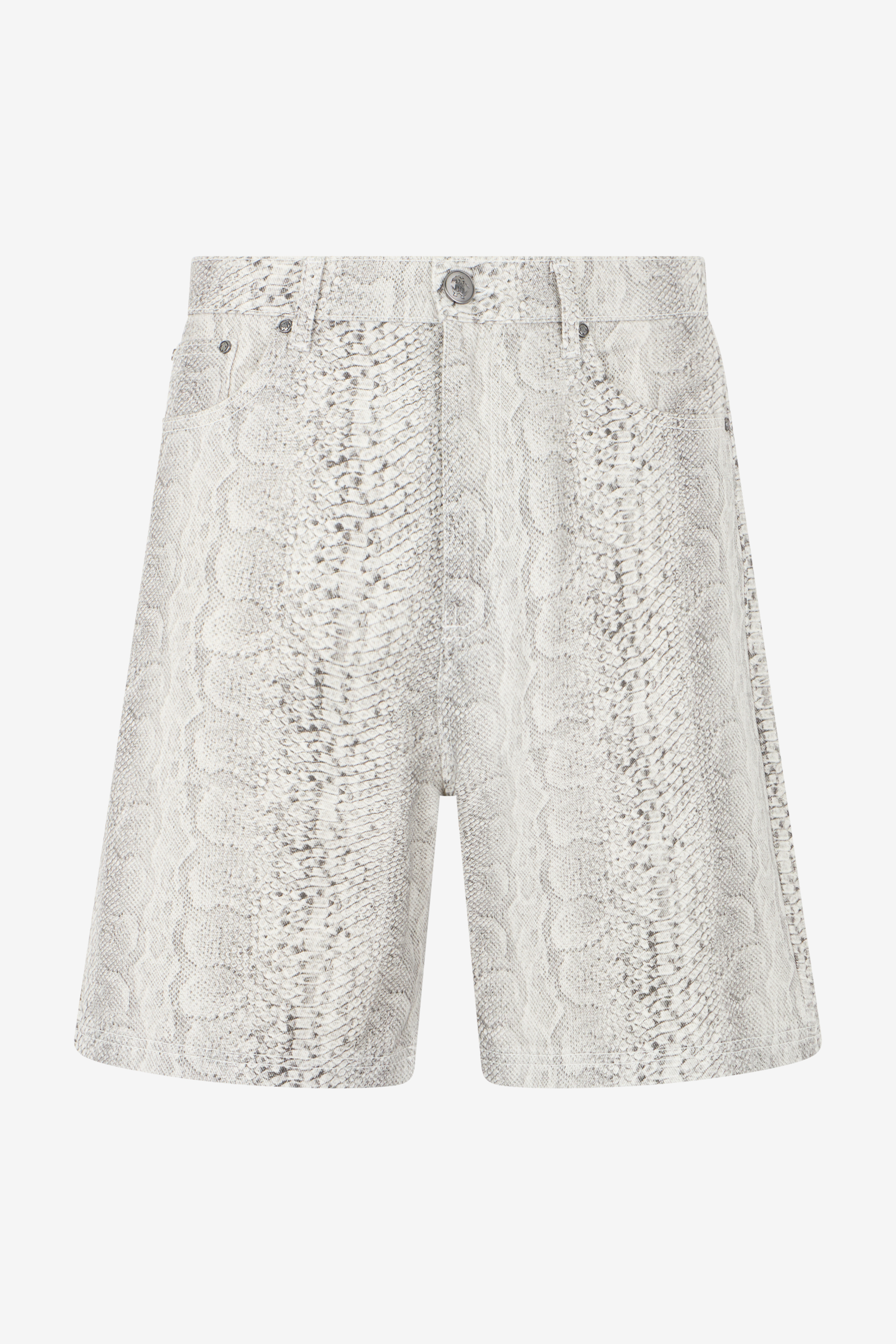 Snakeskin Print Denim Shorts in WHITE for Men | Roberto Cavalli®