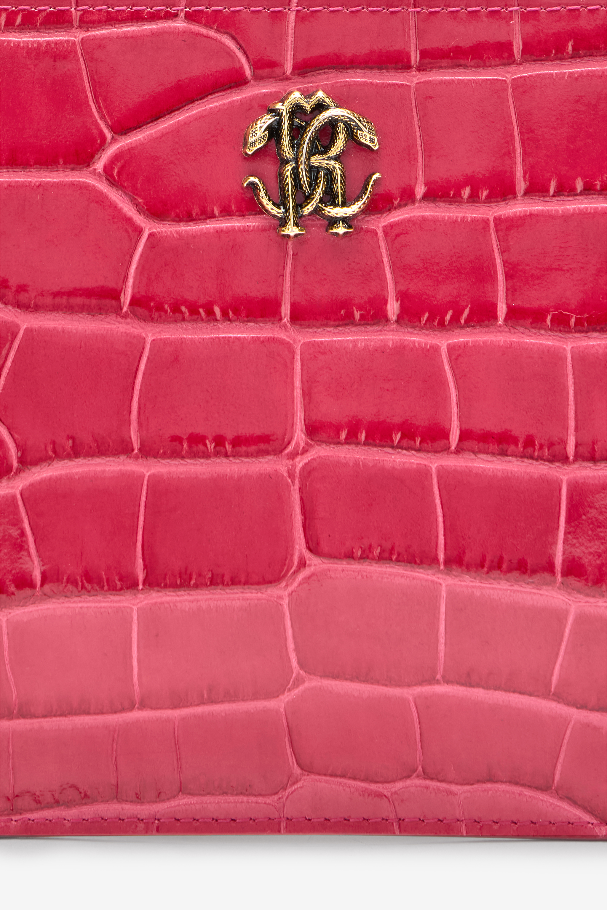 Roberto Cavalli Crocodile-effect Flat Clutch In Pink