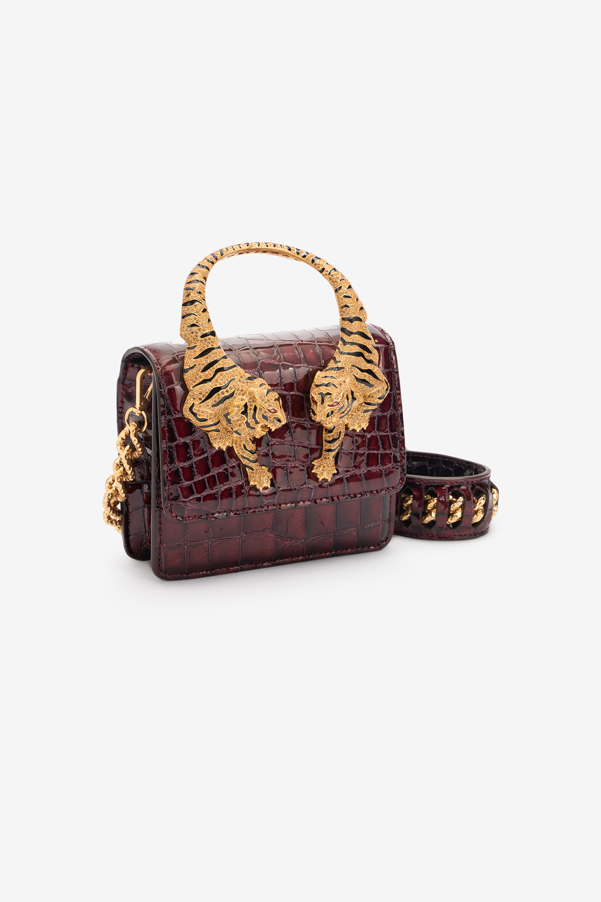 Roberto Cavalli Crocodile-print Roar Bag In Dark Red