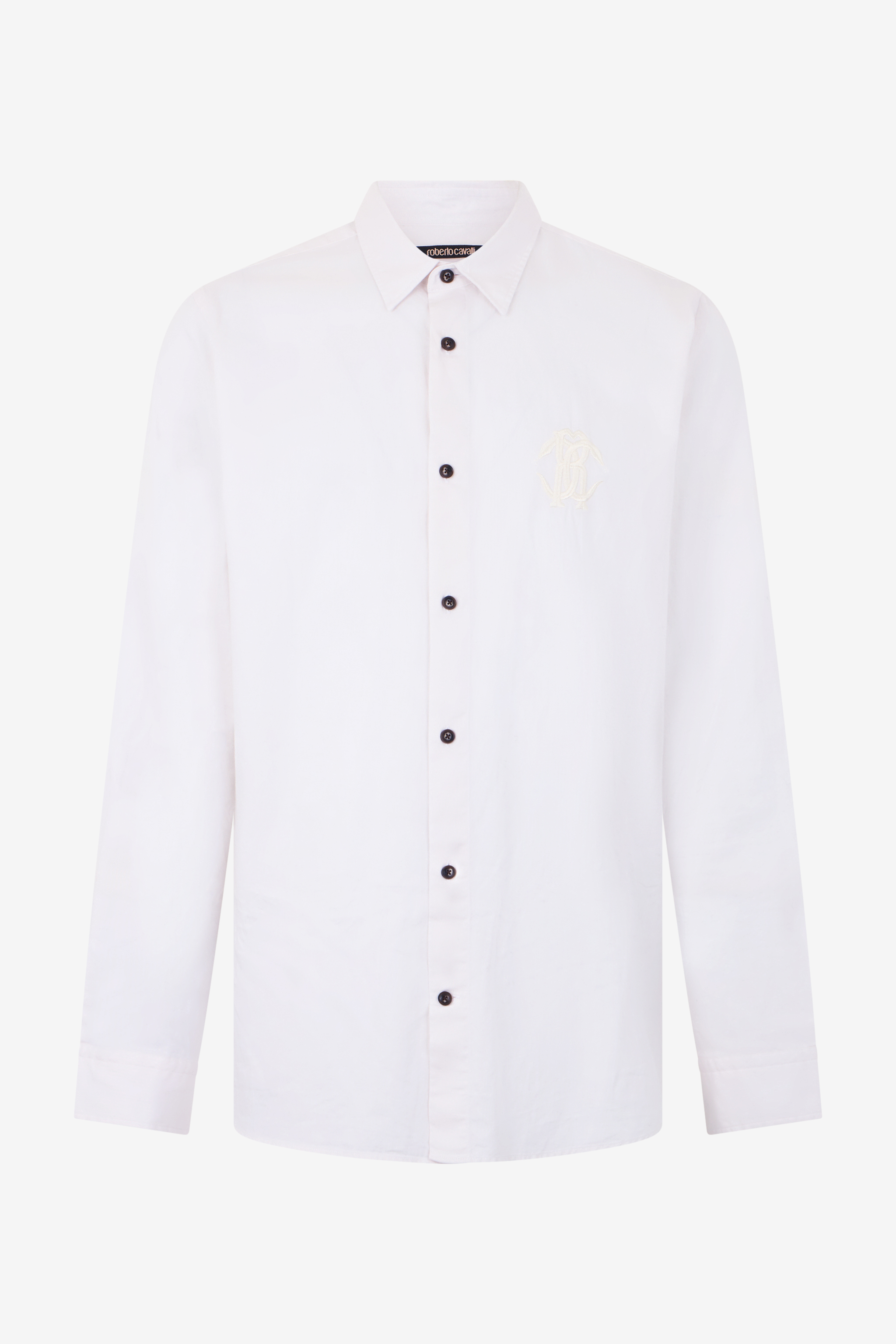 Roberto Cavalli Men's White Shirt With Monogram Rc Embroidery - Ready To Wear