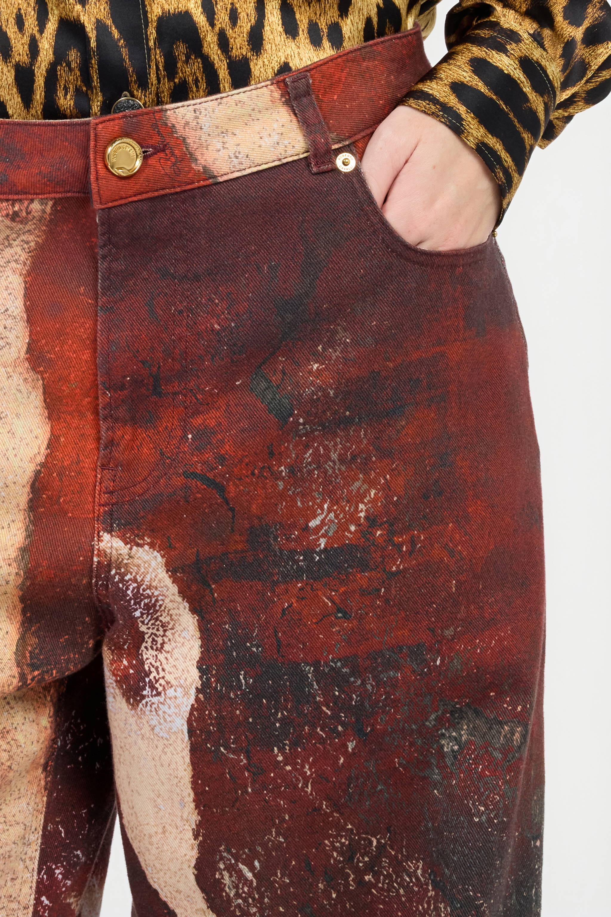 Red Faded-Dye Effect Denim Jeans