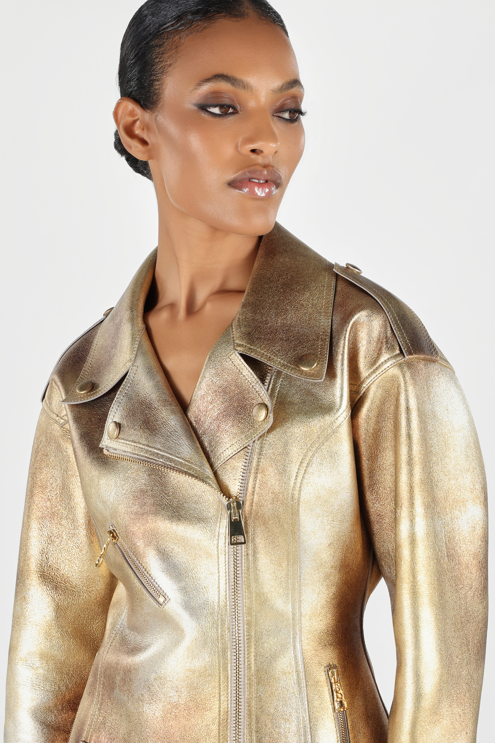 Roberto Cavalli Bikerjacke Mit Metallic-effekt In Gold