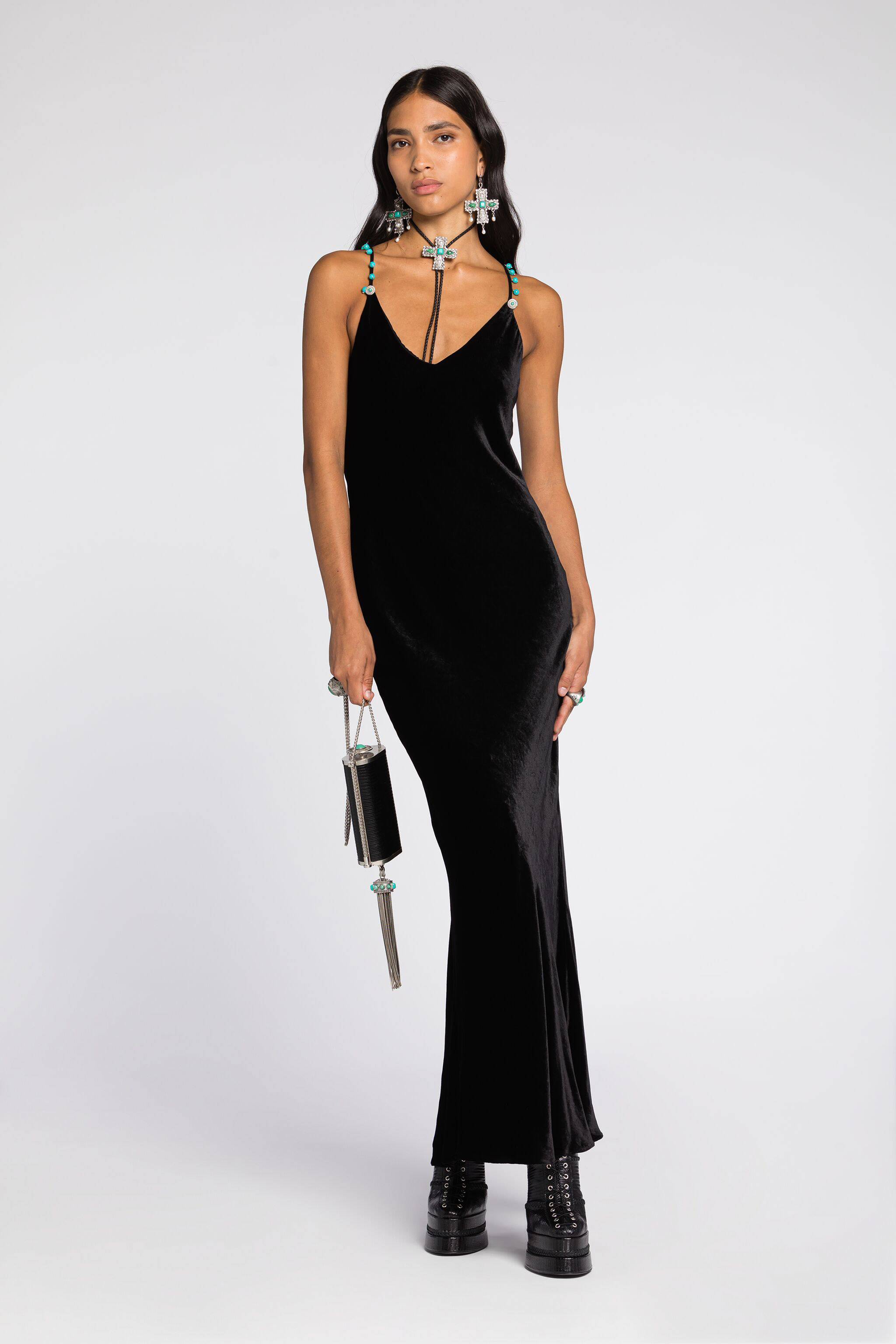 Shop Roberto Cavalli Velvet Slip Dress In Black