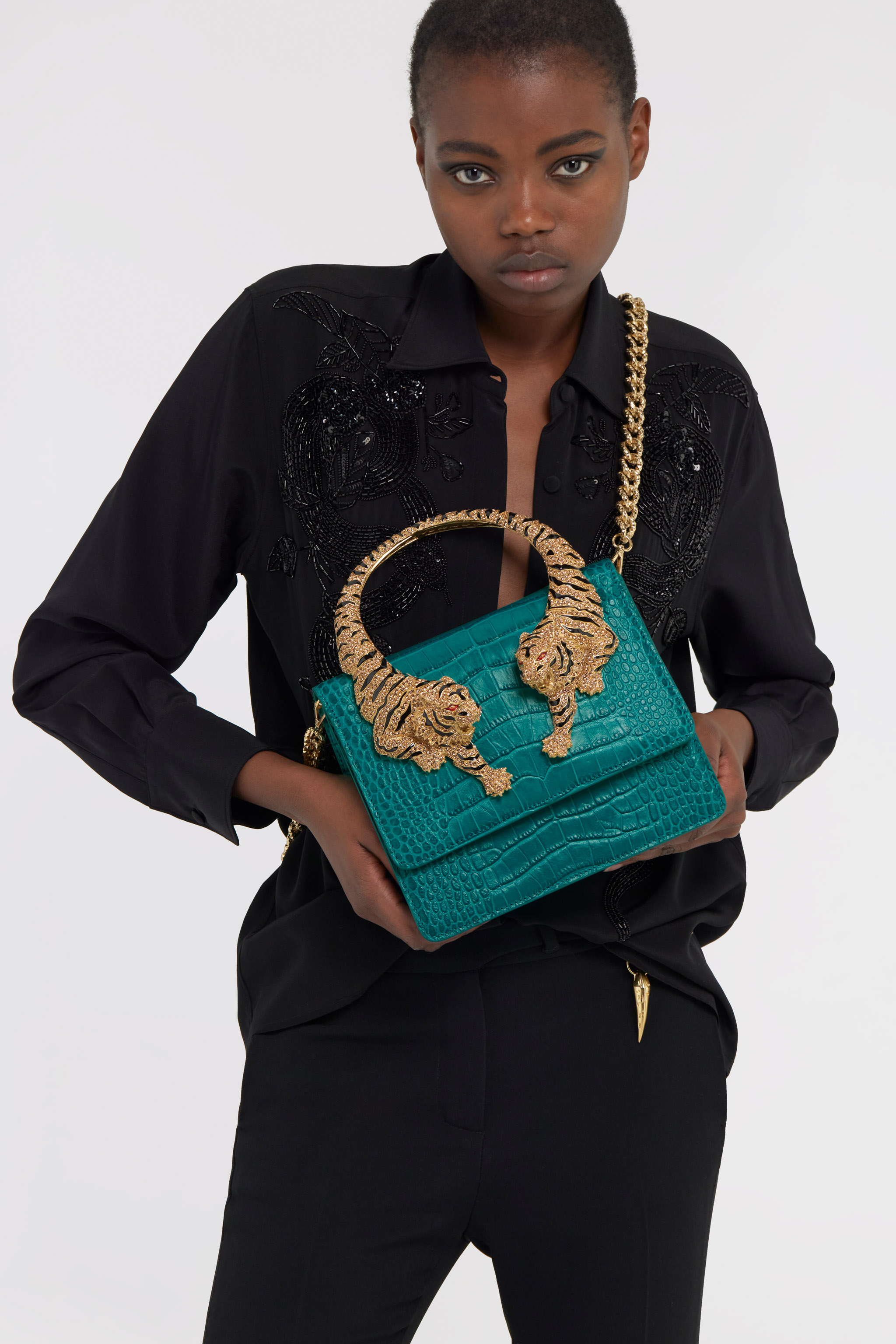 Roberto Cavalli Large Roar Bag In Light Blue