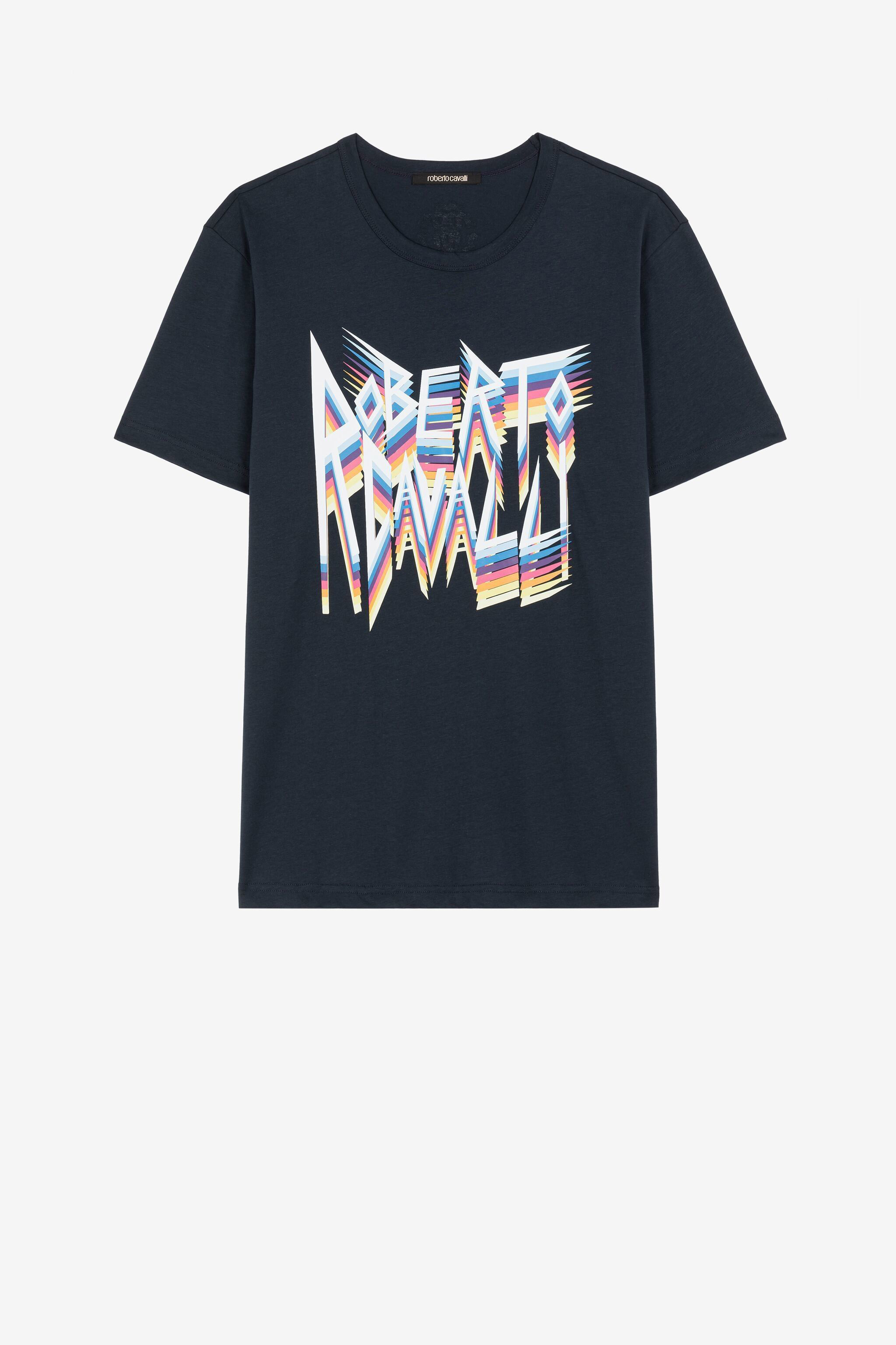 Logo-Print Cotton T-Shirt in Dark blue for Men | Roberto