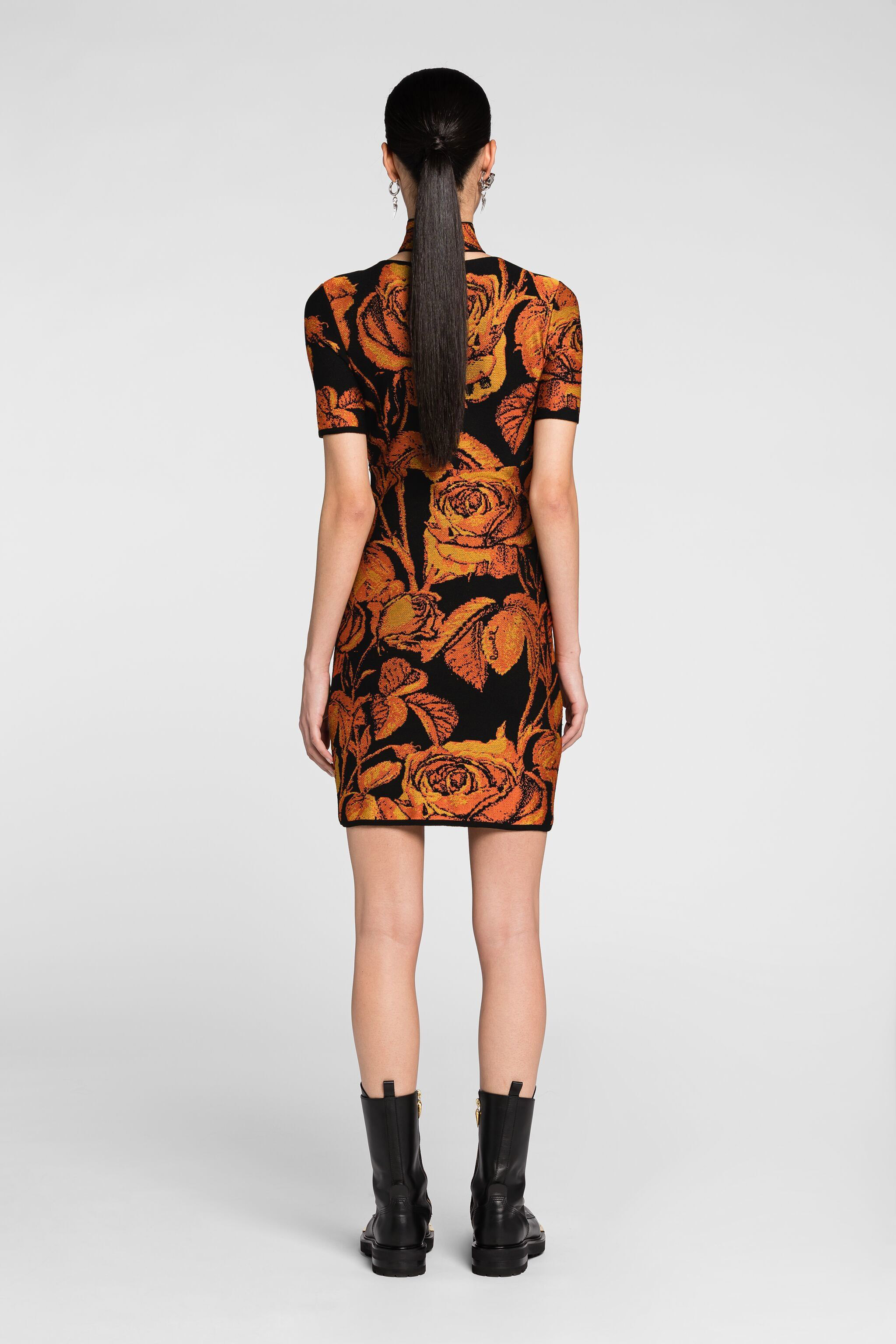 ROBERTO CAVALLI CUT-OUT MINIKLEID MIT ROSEN-JACQUARD
