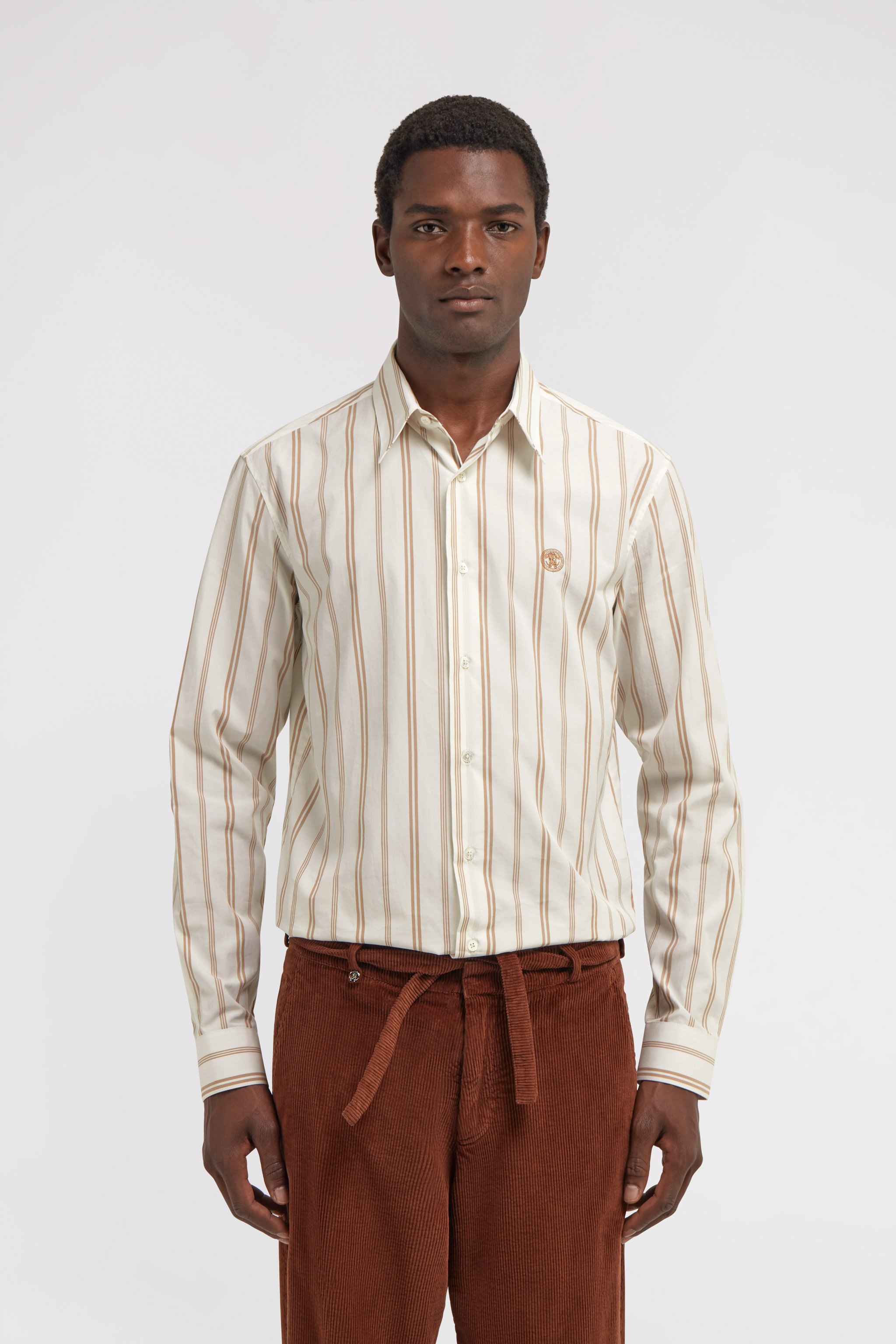 Roberto Cavalli Striped-pattern Buttoned Shirt In Ivory