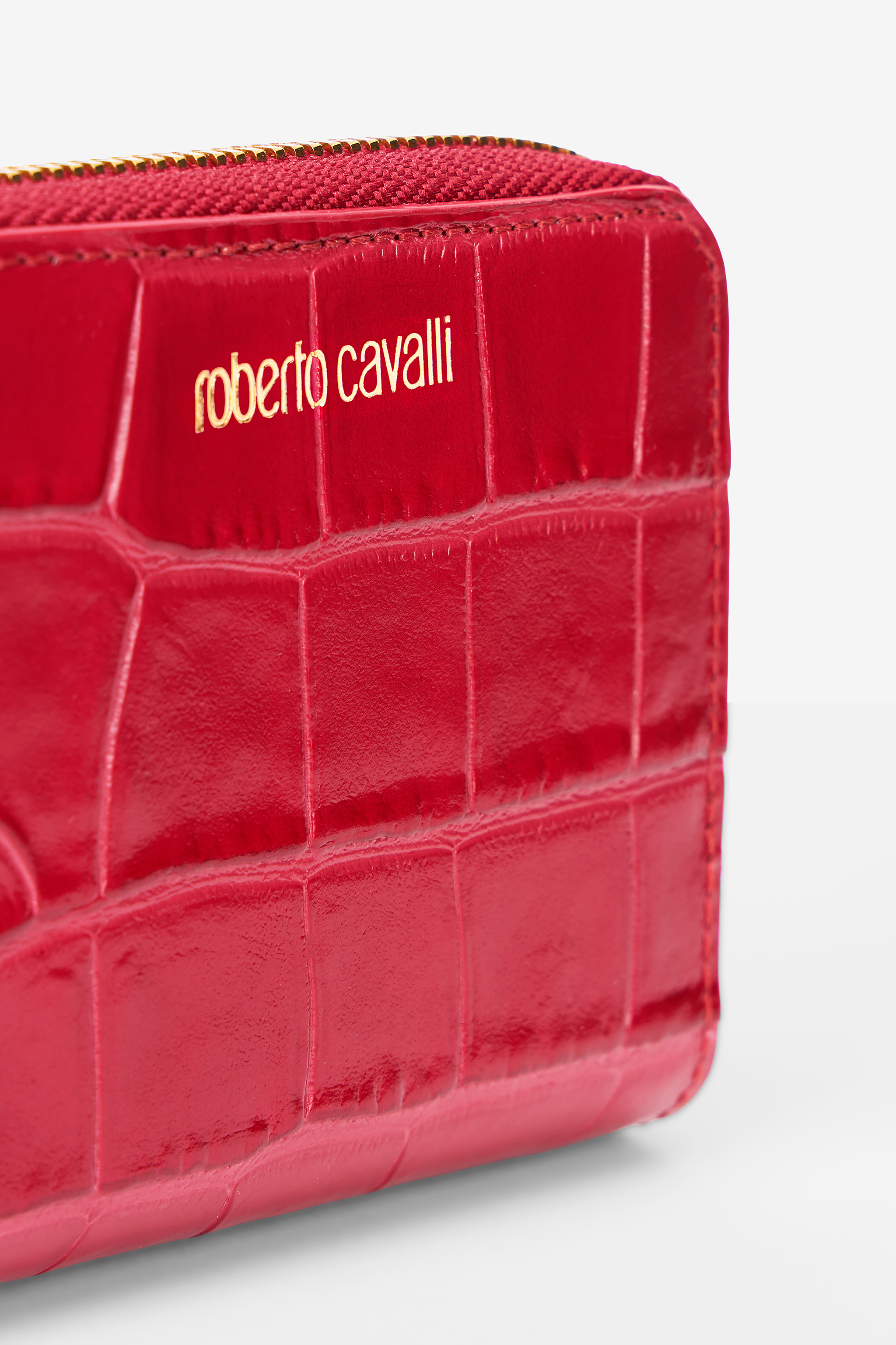 Roberto Cavalli Small Antique Rose Crocodile-effect Wallet In Red